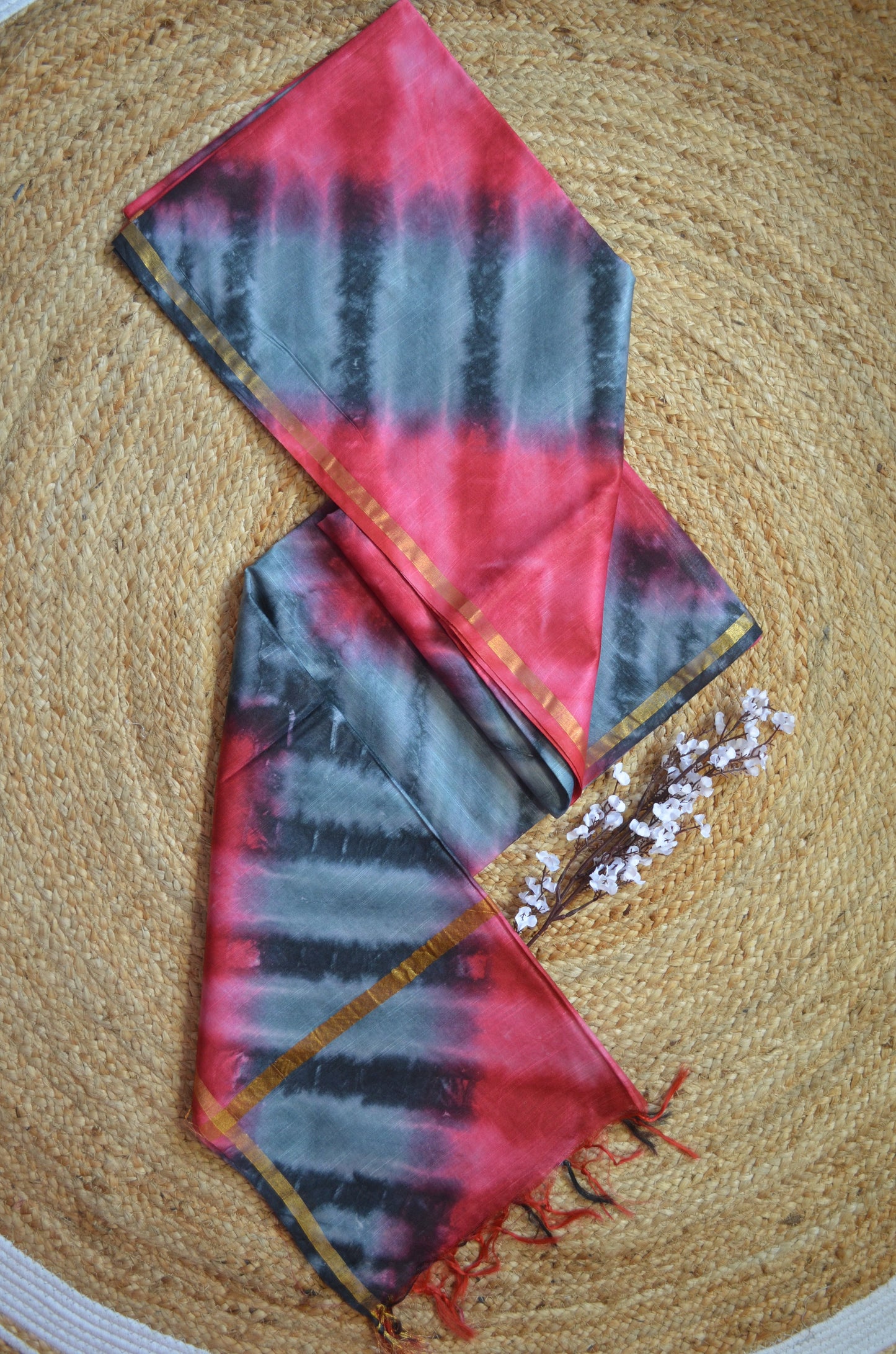 Slate Magenta Shibori Vegan Silk Handloom Saree