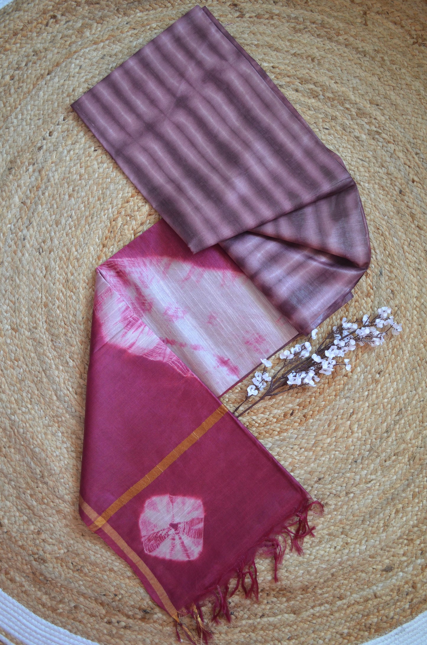 Wine Magenta Shibori Vegan Silk Handloom Saree