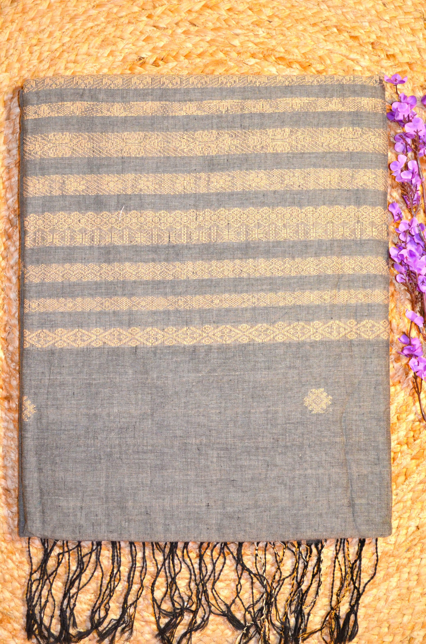 Steel Buttery Mul Cotton Bengal Muslin Ghicha Handloom Saree