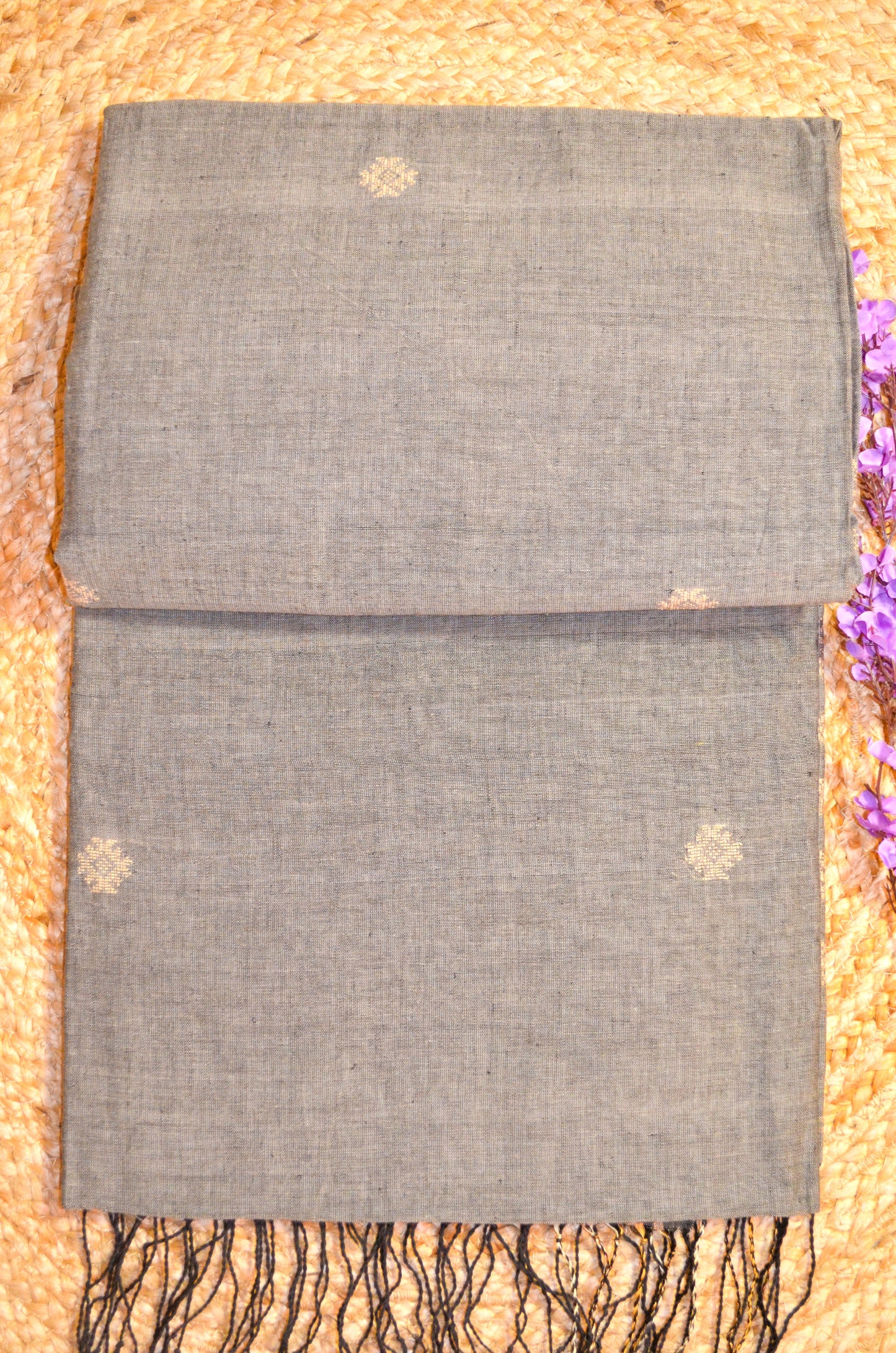 Steel Buttery Mul Cotton Bengal Muslin Ghicha Handloom Saree