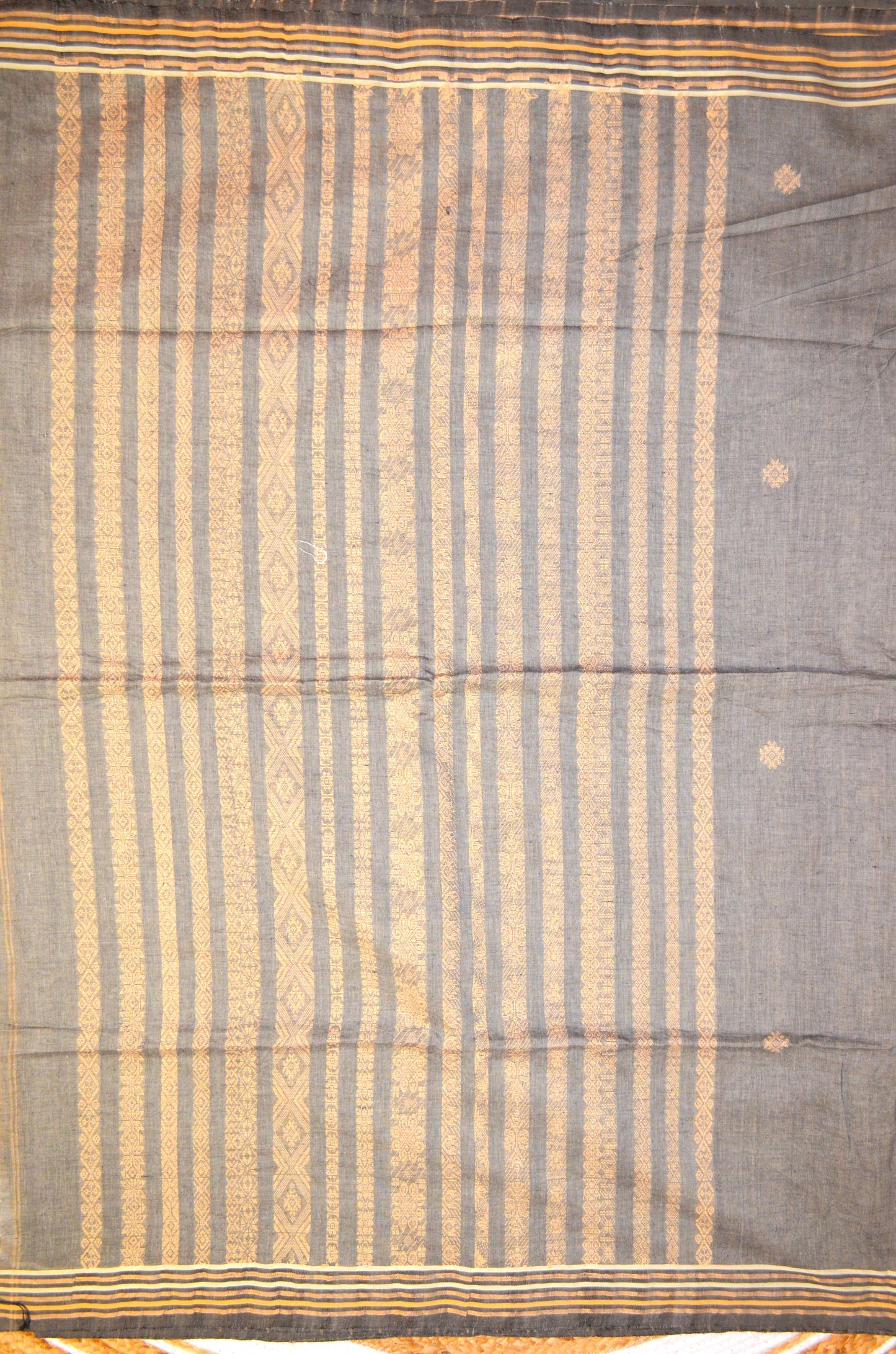 Steel Buttery Mul Cotton Bengal Muslin Ghicha Handloom Saree