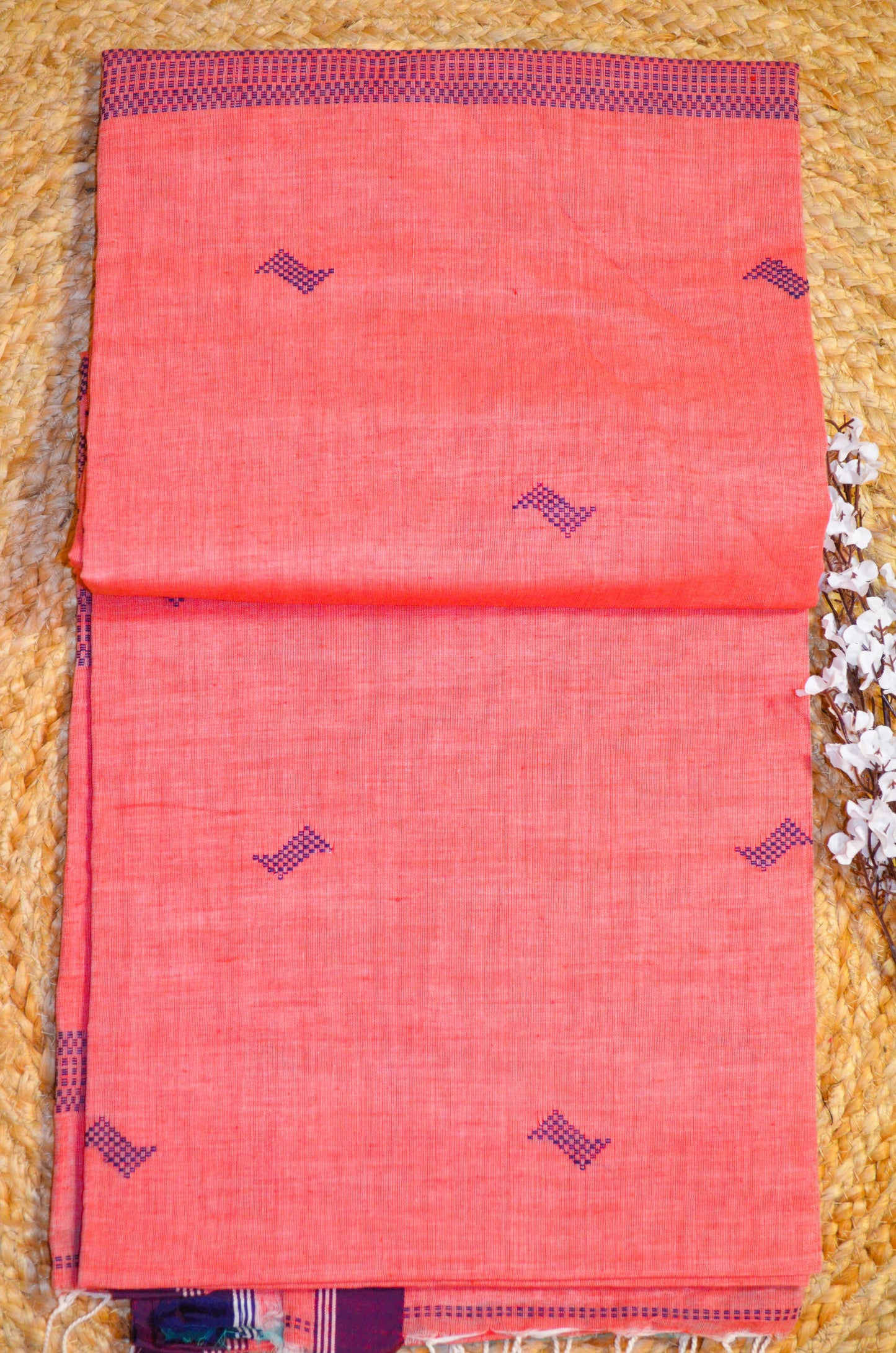 Dark Peach Buttery Mul Cotton Bengal Muslin Handloom Saree