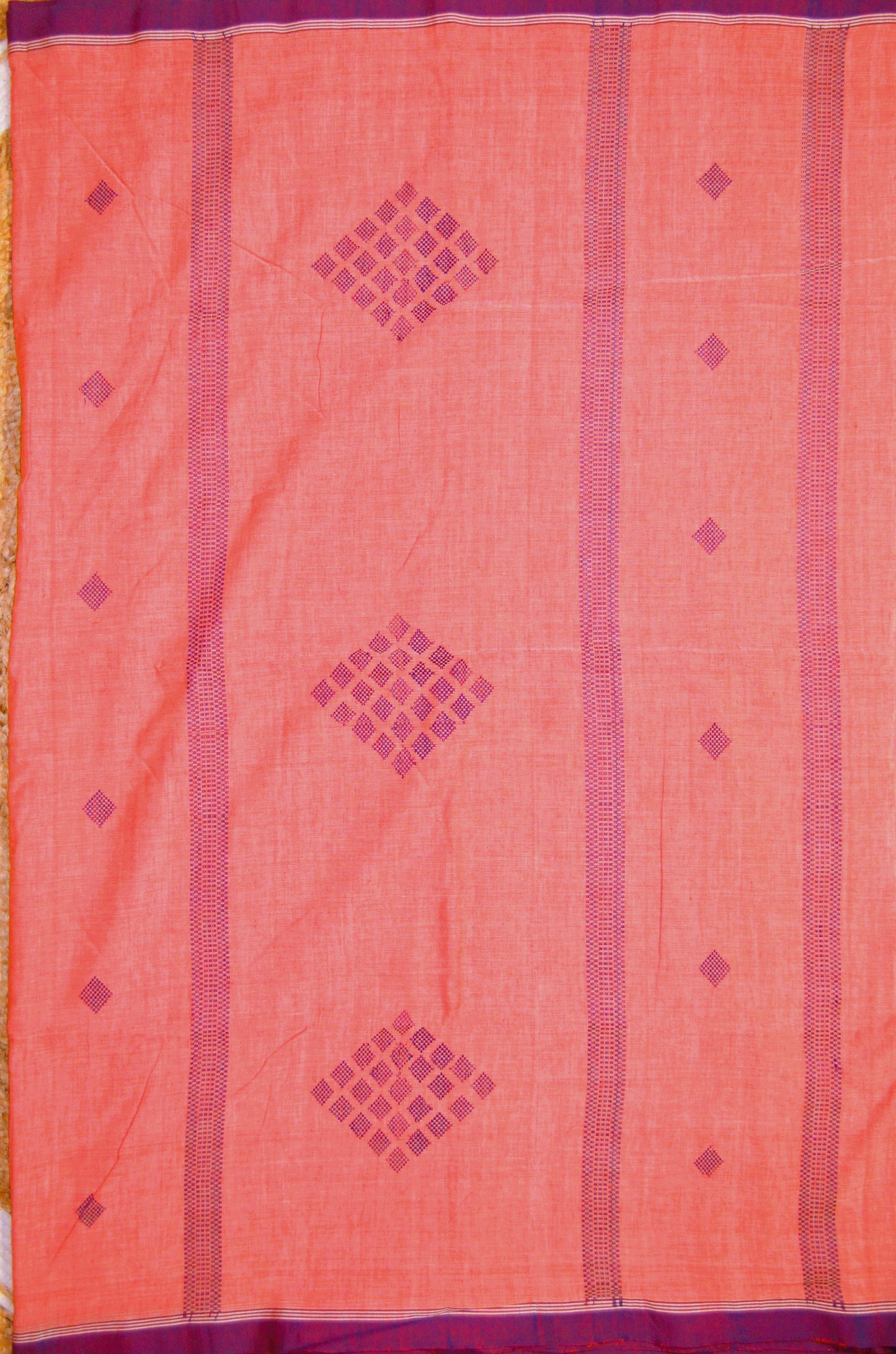 Dark Peach Buttery Mul Cotton Bengal Muslin Handloom Saree
