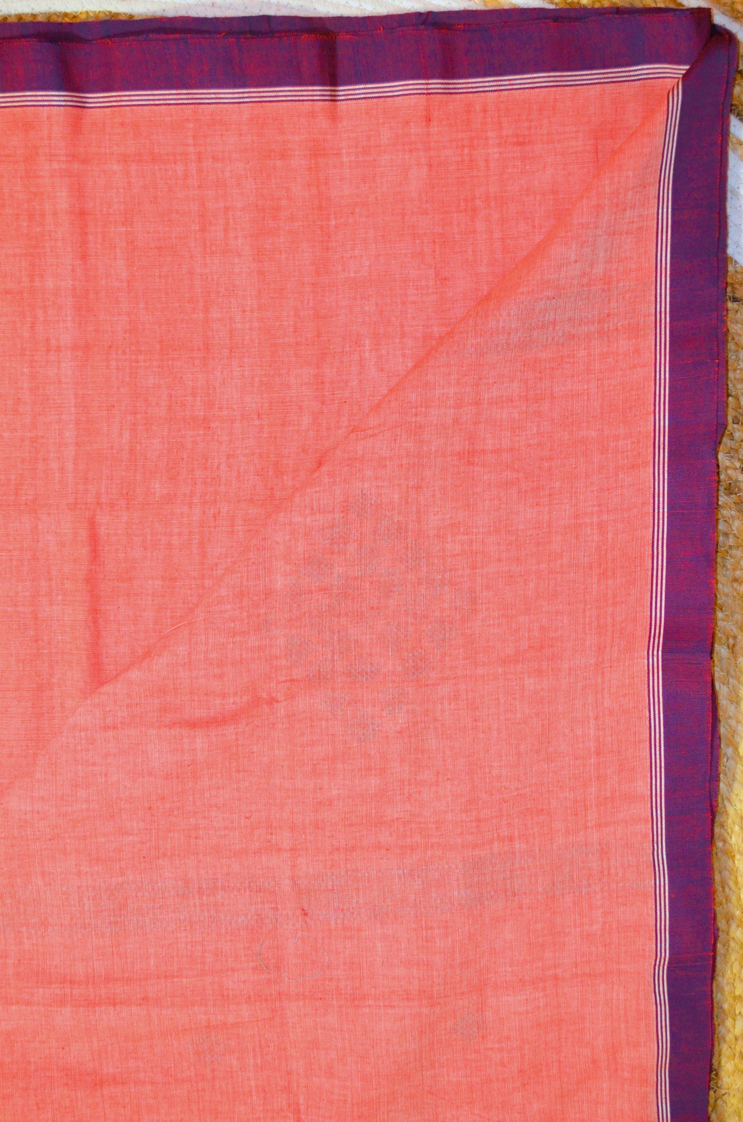 Dark Peach Buttery Mul Cotton Bengal Muslin Handloom Saree