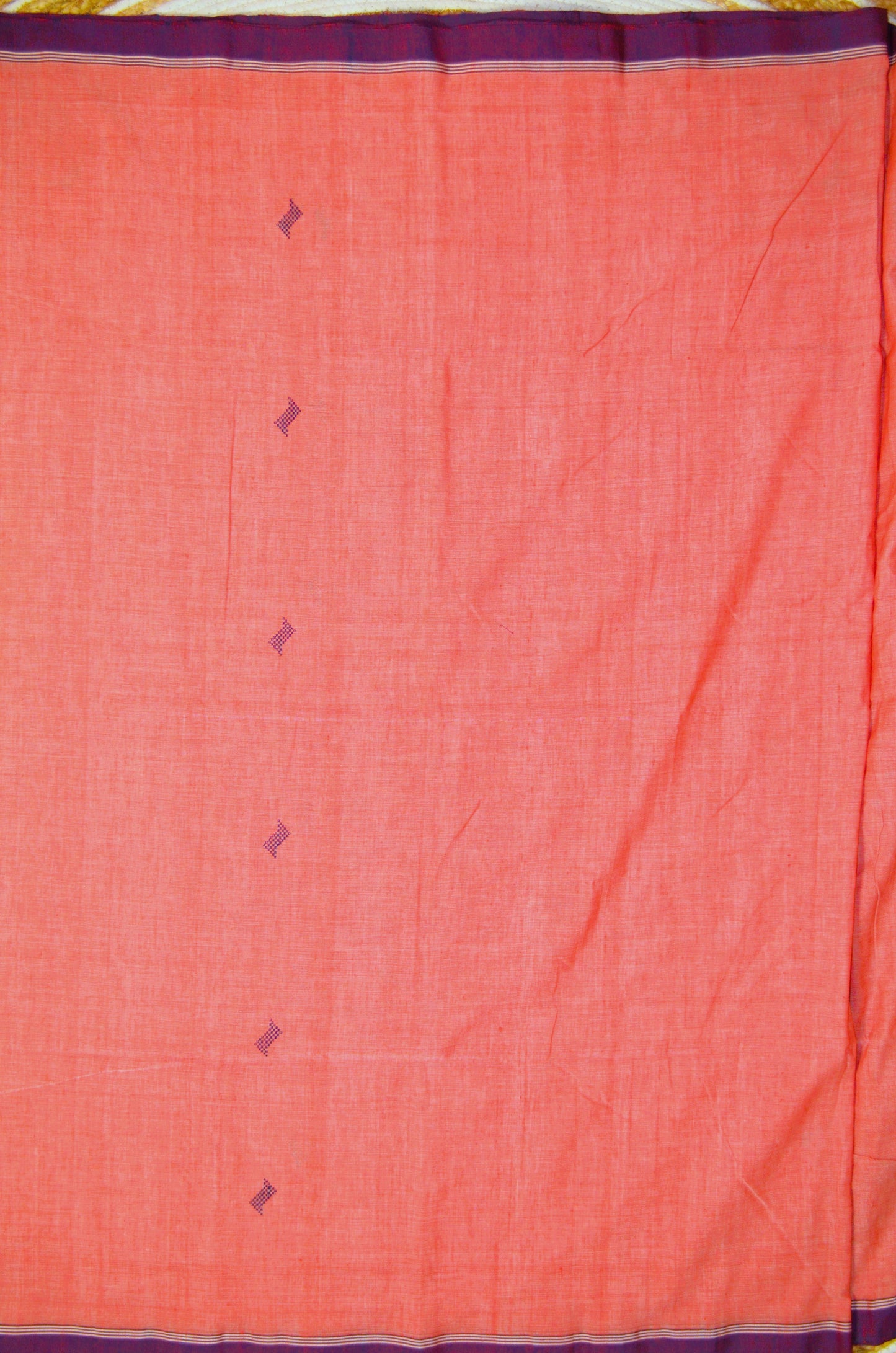 Dark Peach Buttery Mul Cotton Bengal Muslin Handloom Saree