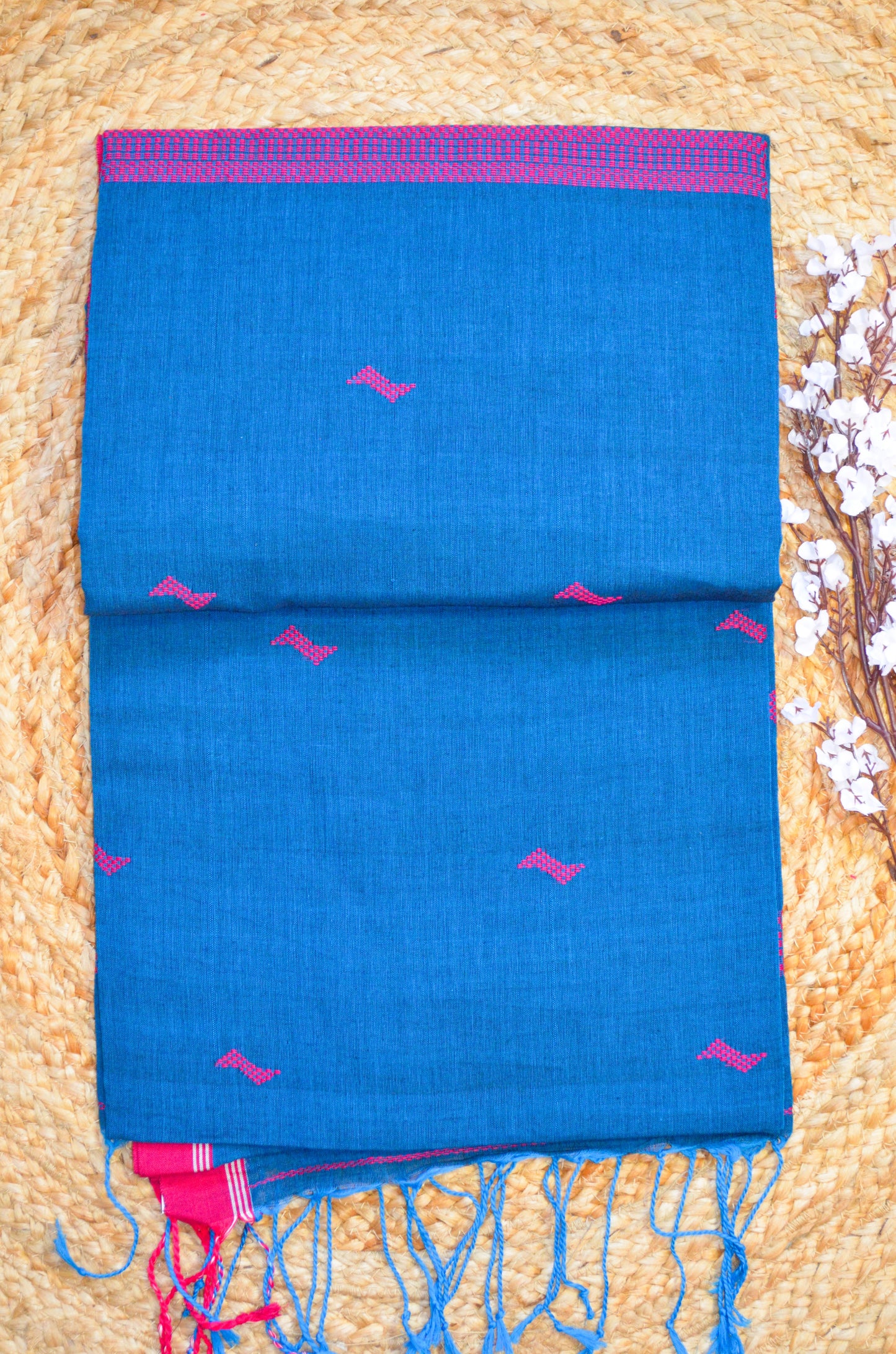 Peacock Blue Buttery Mul Cotton Bengal Muslin Handloom Saree