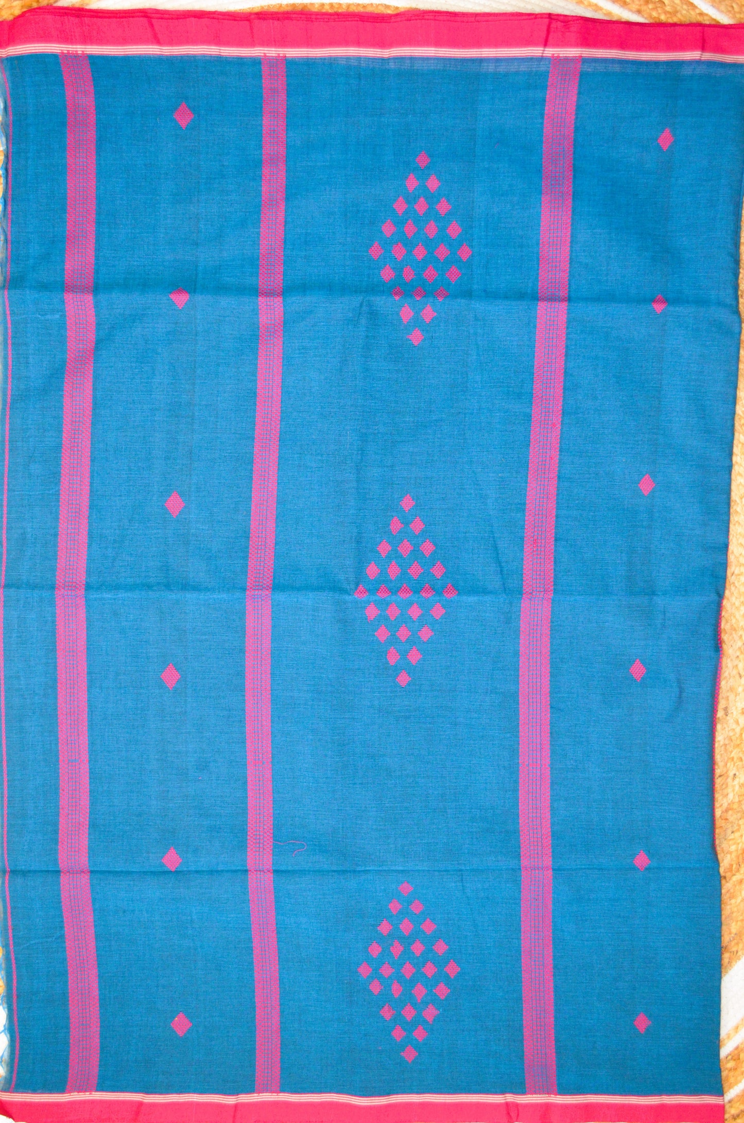 Peacock Blue Buttery Mul Cotton Bengal Muslin Handloom Saree