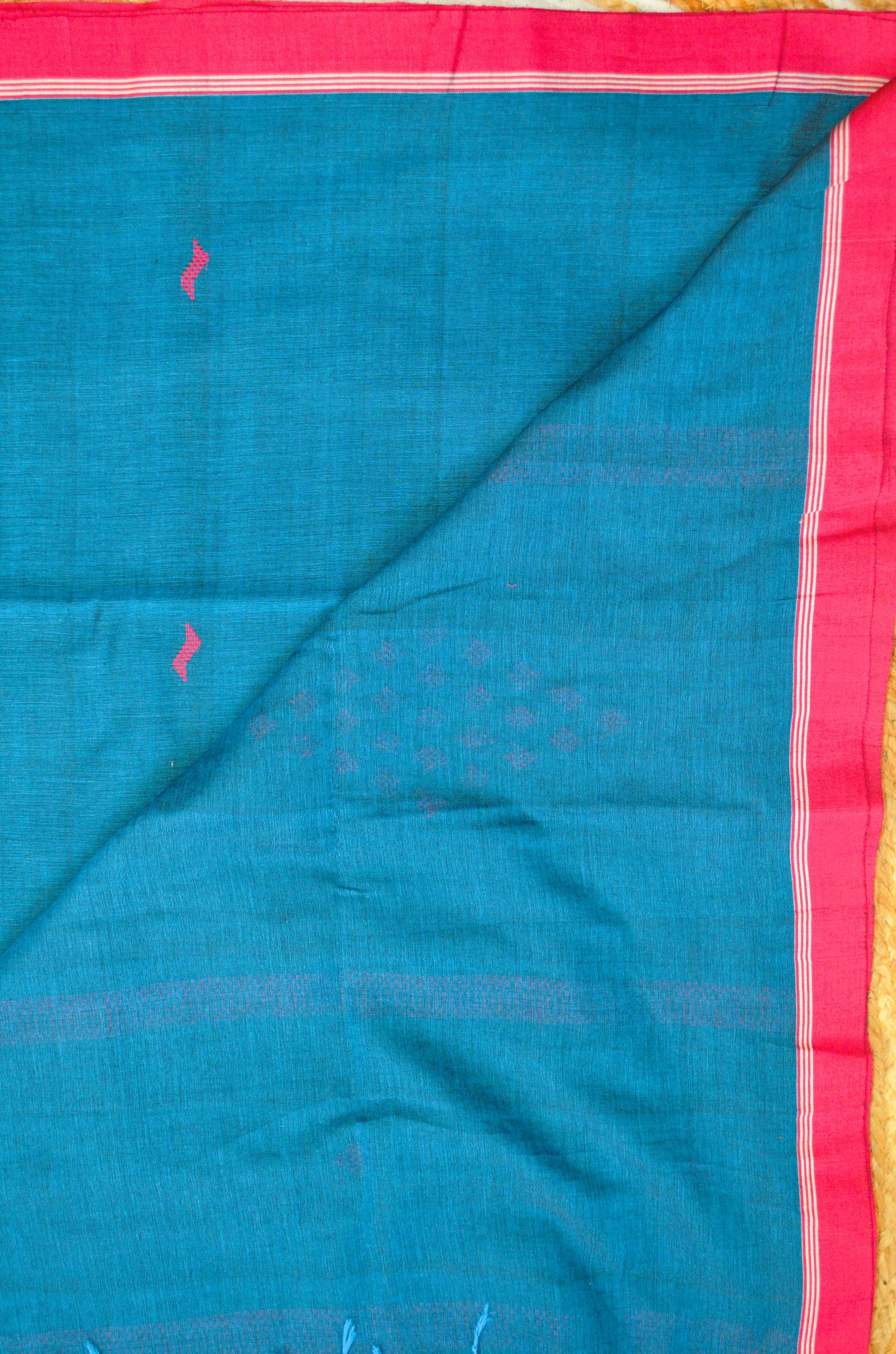 Peacock Blue Buttery Mul Cotton Bengal Muslin Handloom Saree