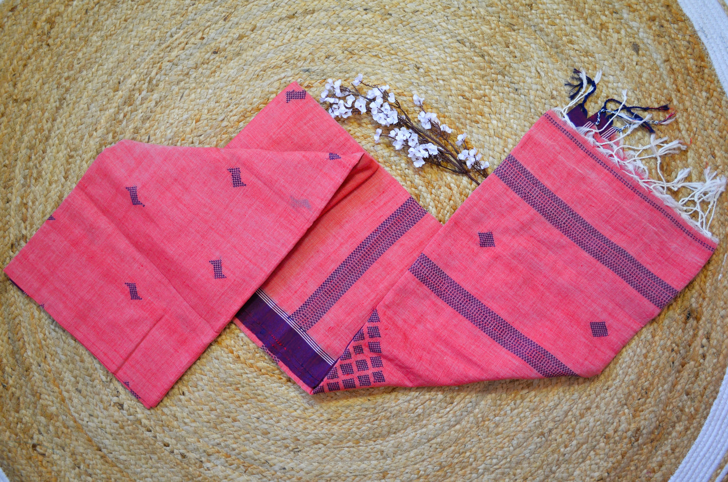 Red Buttery Mul Cotton Bengal Muslin Handloom Saree