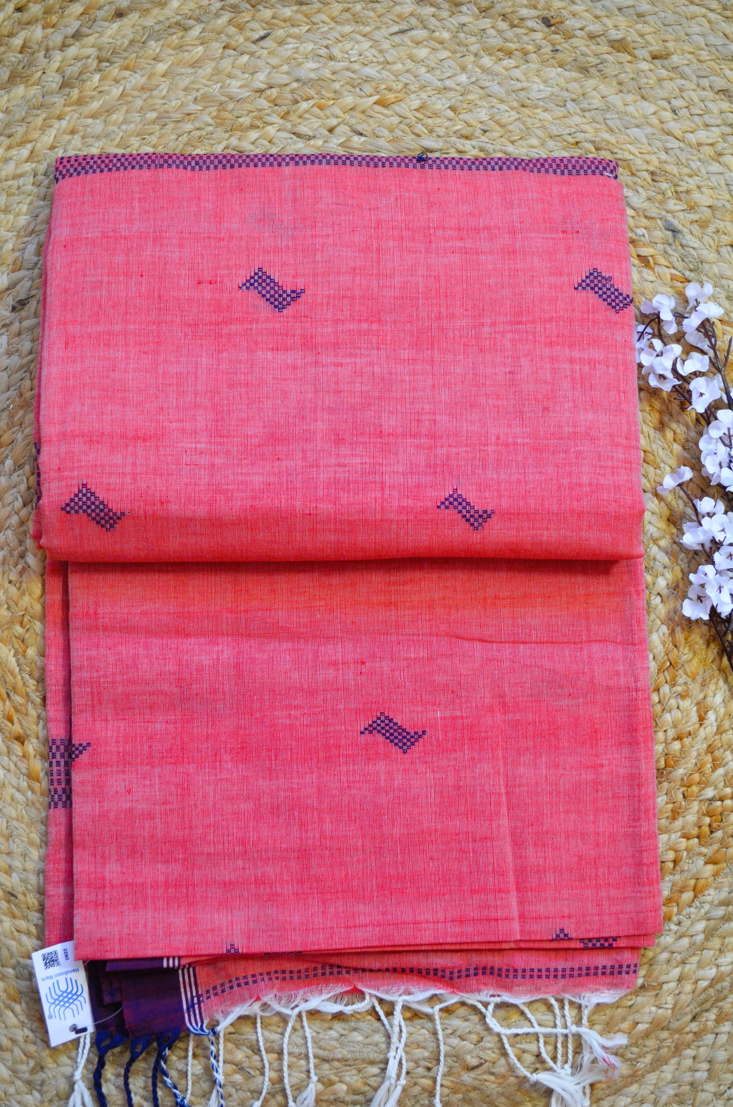 Red Buttery Mul Cotton Bengal Muslin Handloom Saree