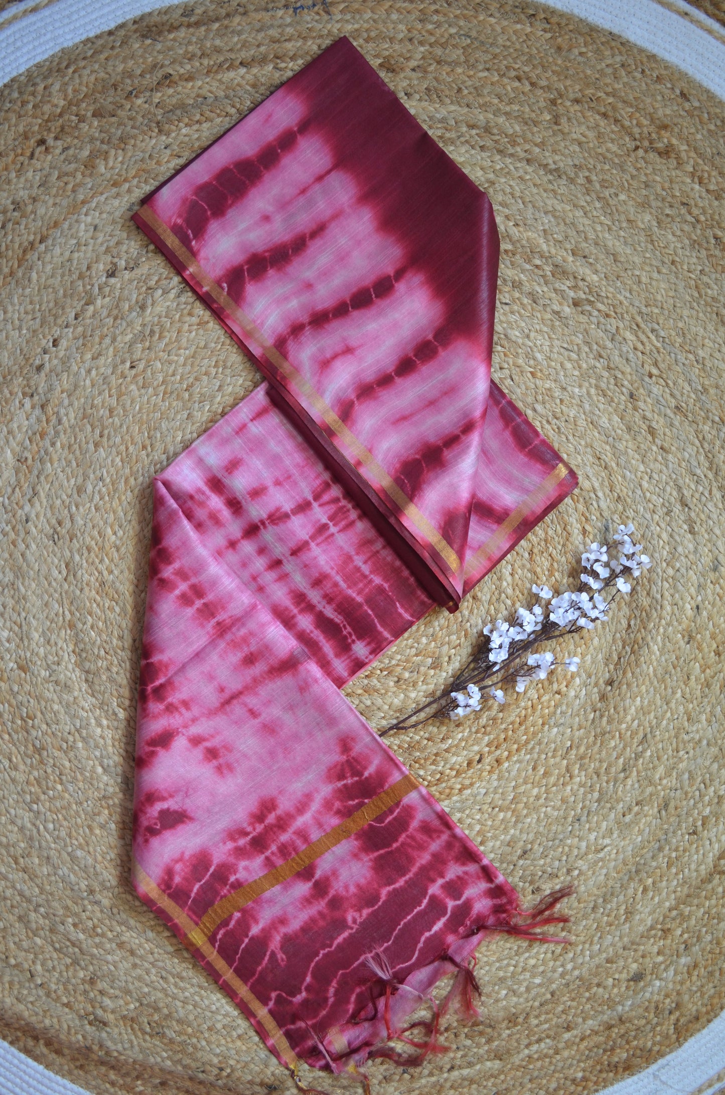 Maroon Shibori Vegan Silk Handloom Saree