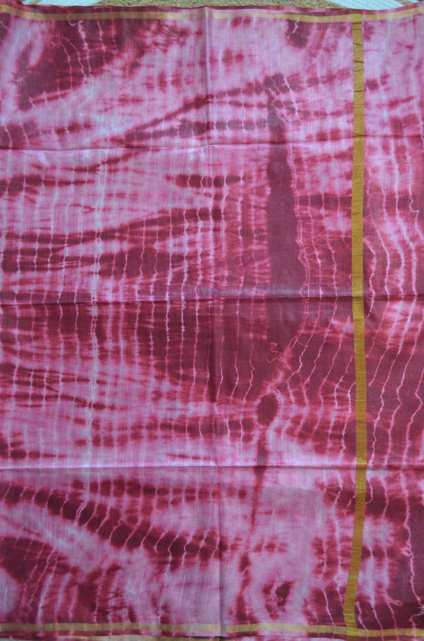 Maroon Shibori Vegan Silk Handloom Saree