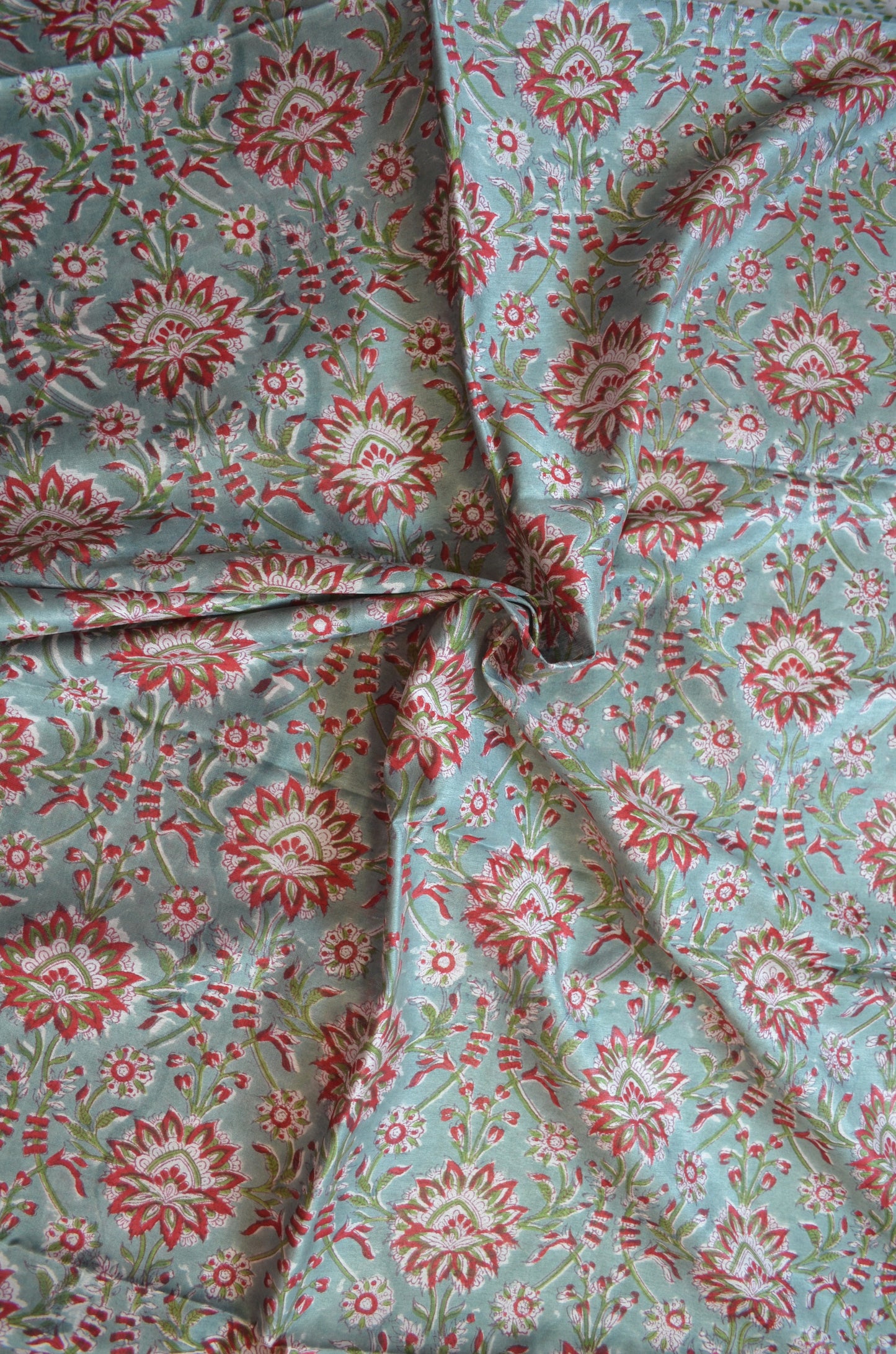 Grey Seafoam Maheshwari Block Print Vegan Silk Handloom Saree