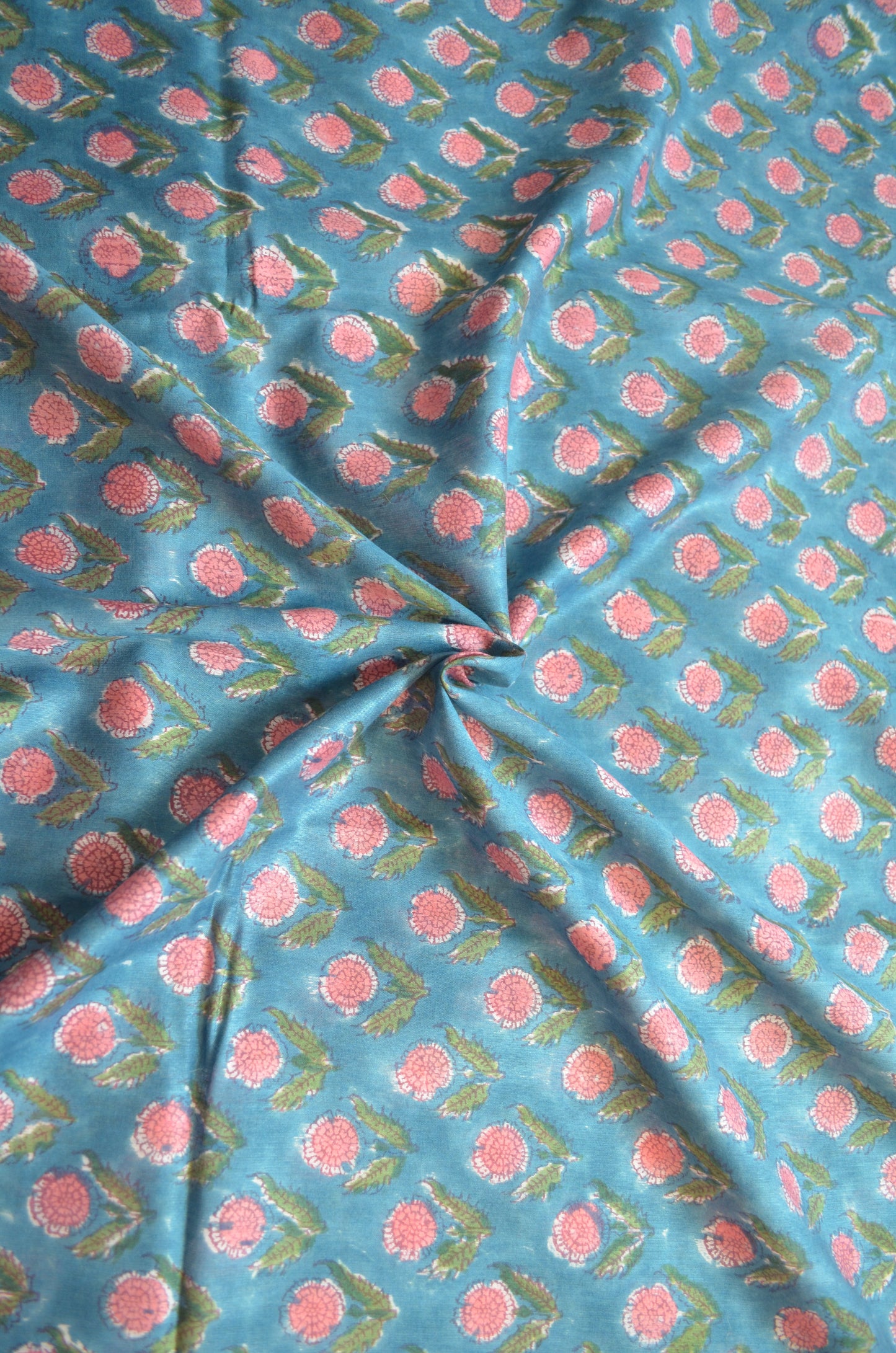 Crystal Teal Maheshwari Block Print Vegan Silk Handloom Saree