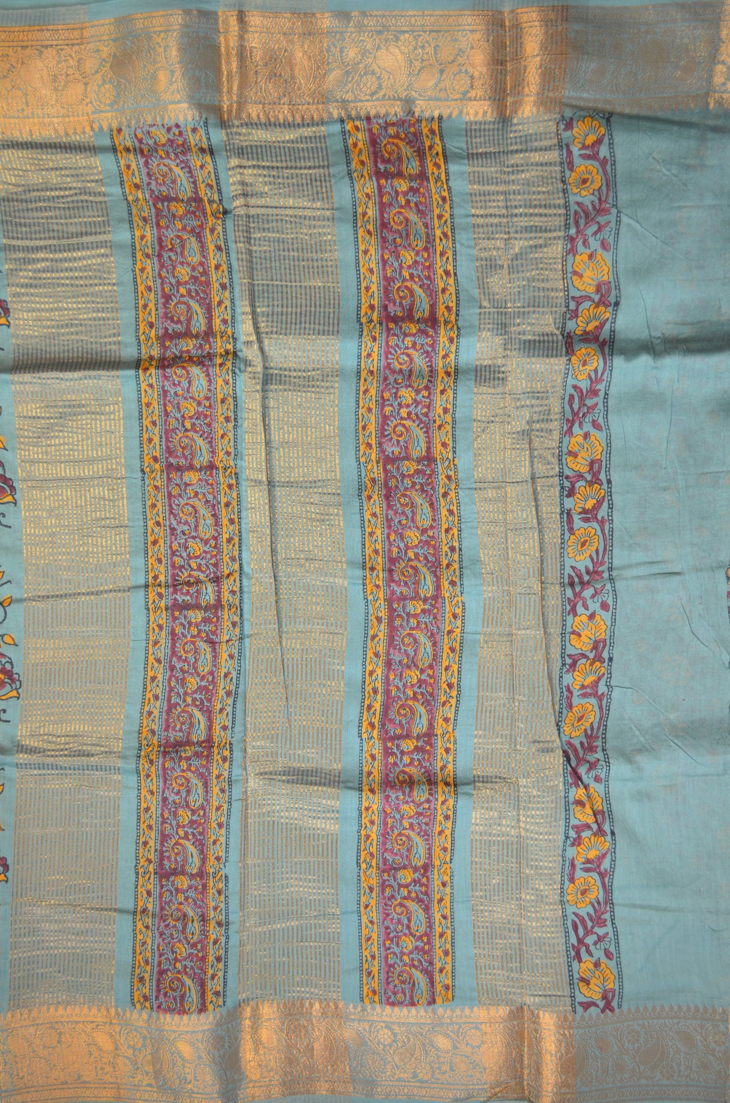 Grey Seafoam Kalamkari Vegan Silk Handloom Saree