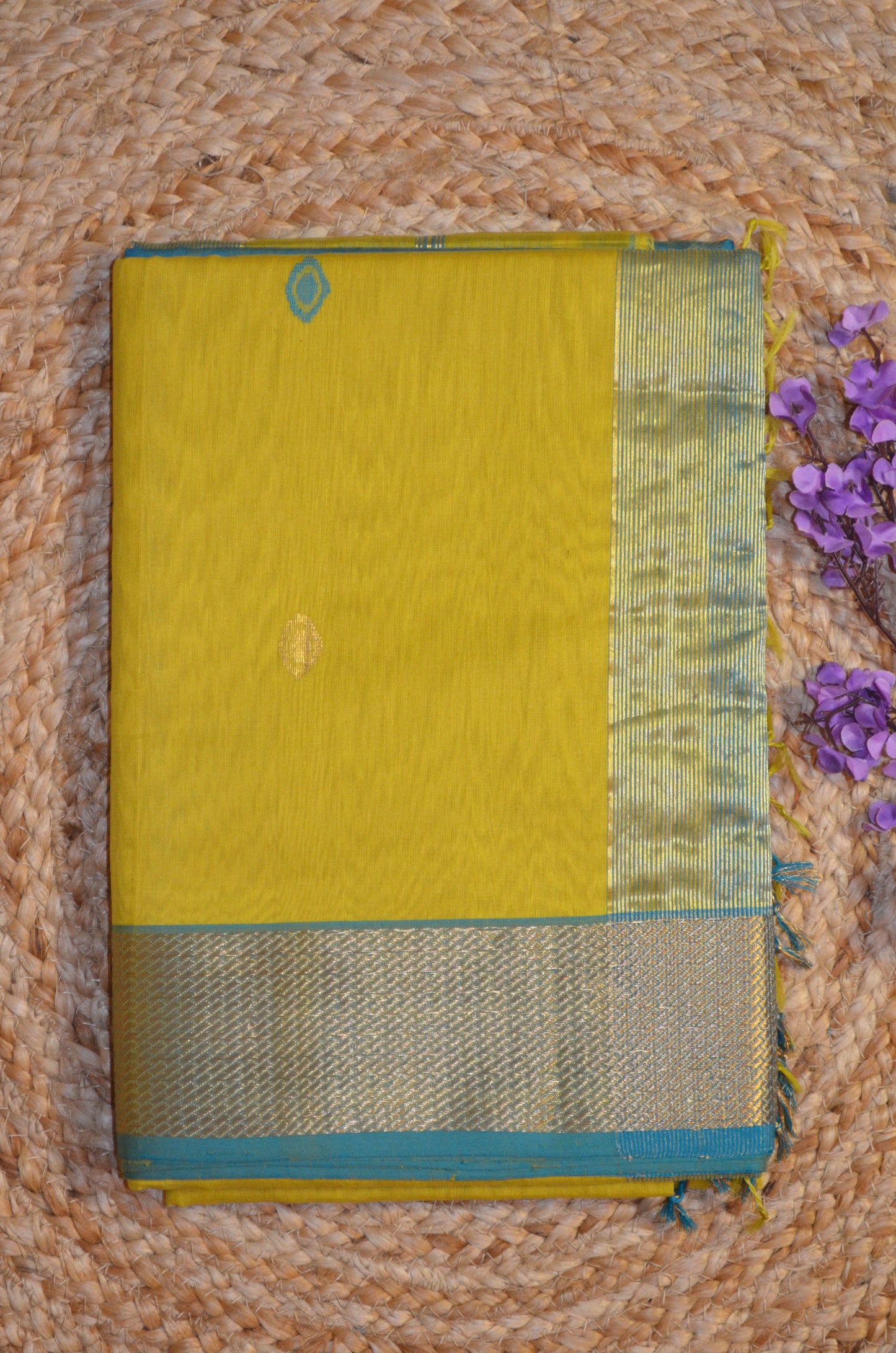 Marigold Yellow Maheshwari Pure Silk Handloom Saree with Metal Zari