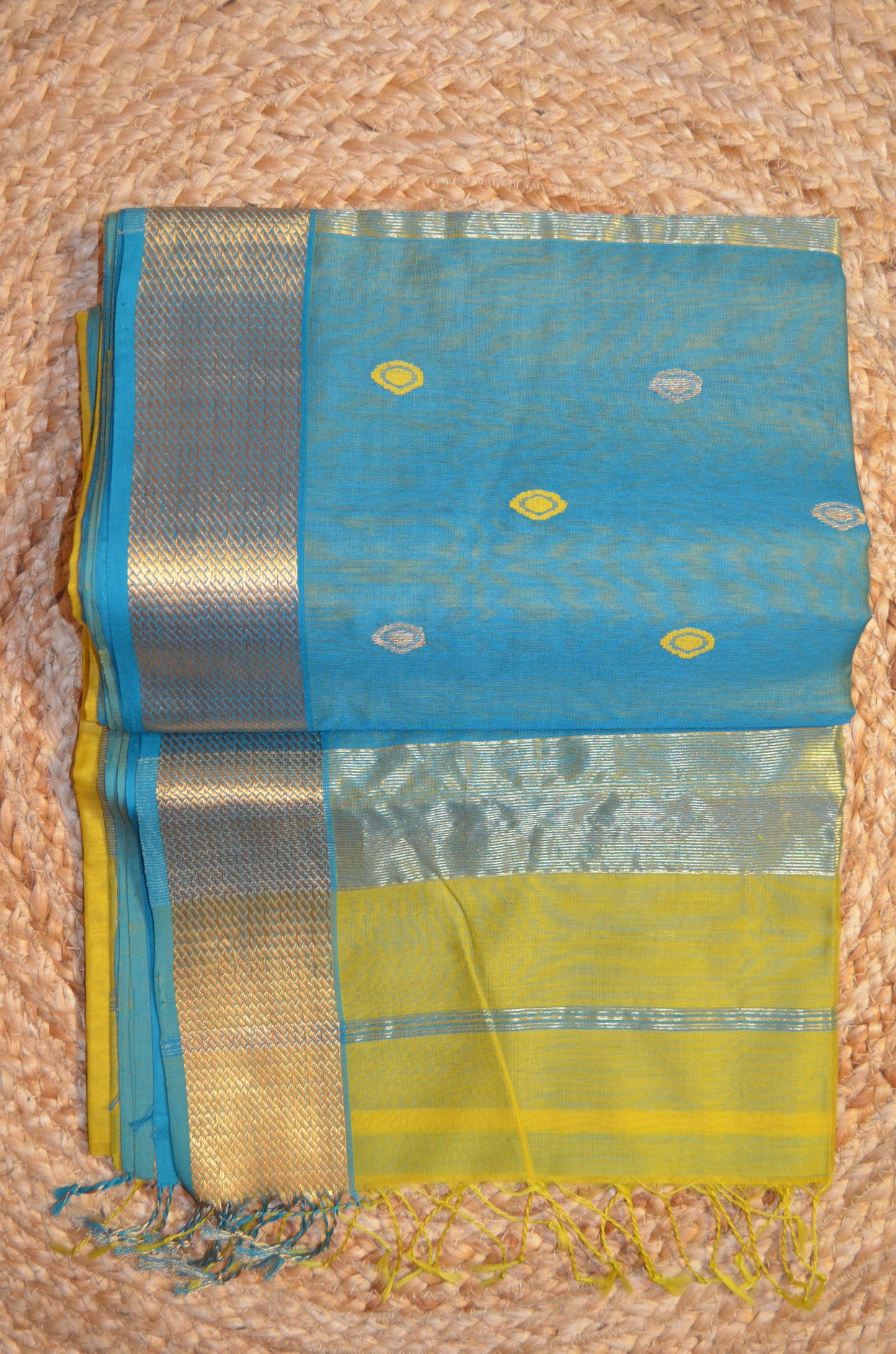 Marigold Yellow Maheshwari Pure Silk Handloom Saree with Metal Zari