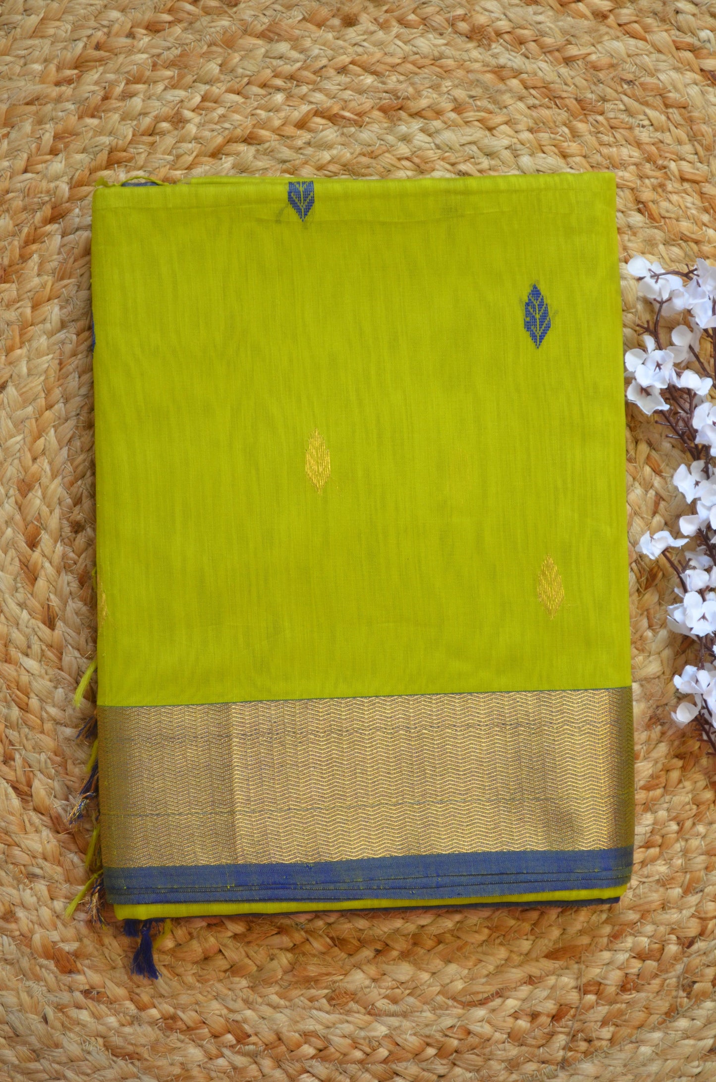 Lemon Maheshwari Pure Silk Handloom Saree with Metal Zari