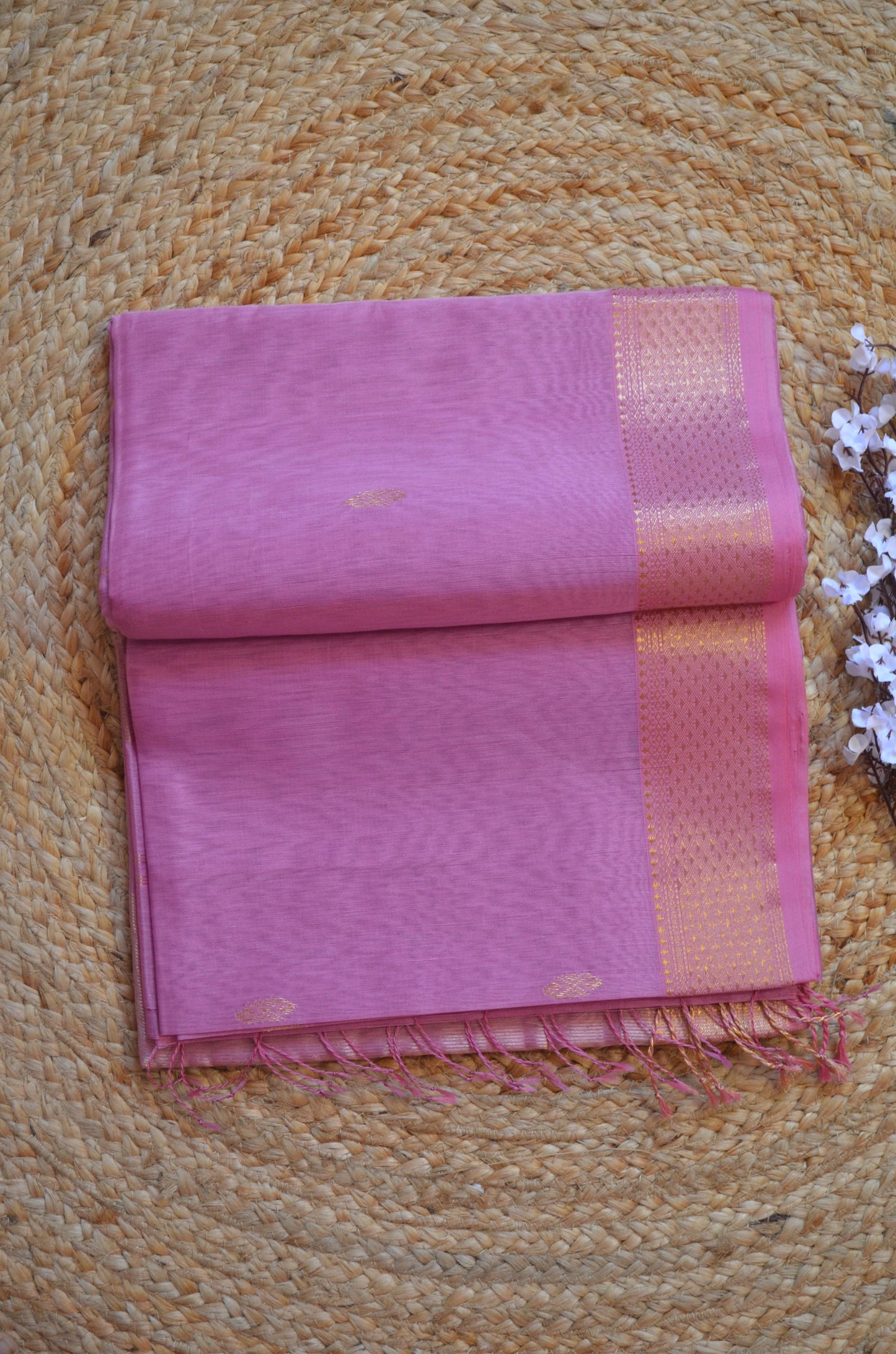 Mauve Maheshwari Pure Silk Handloom Saree with Metal Zari