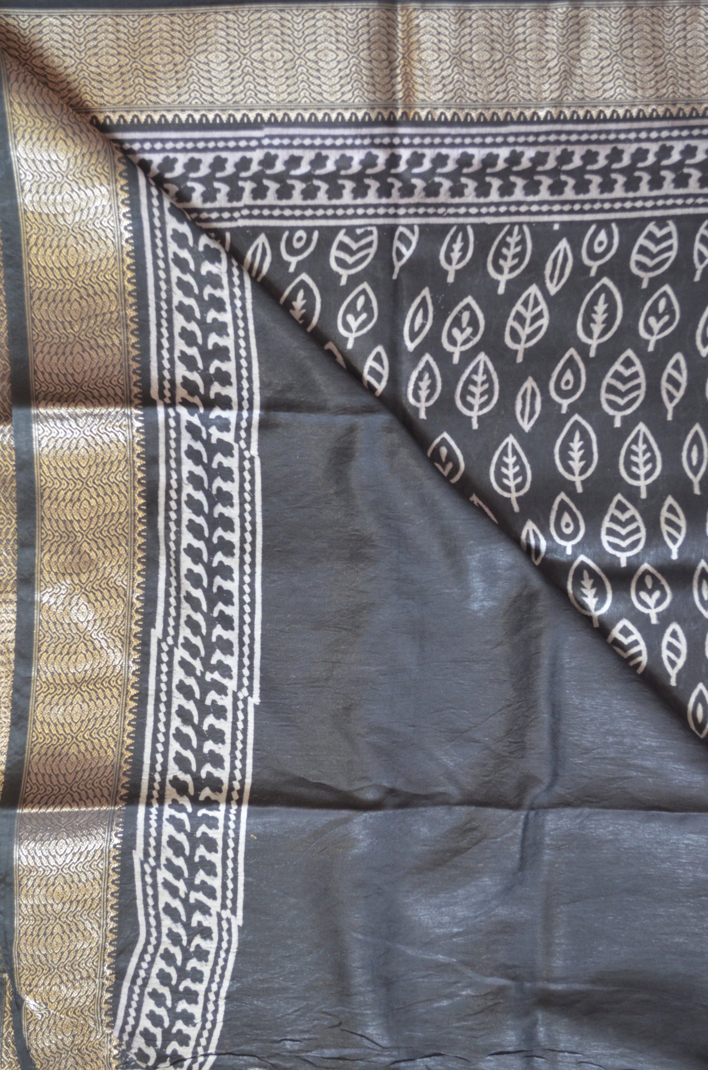 Black Block Print Maheshwari Vegan Silk Saree