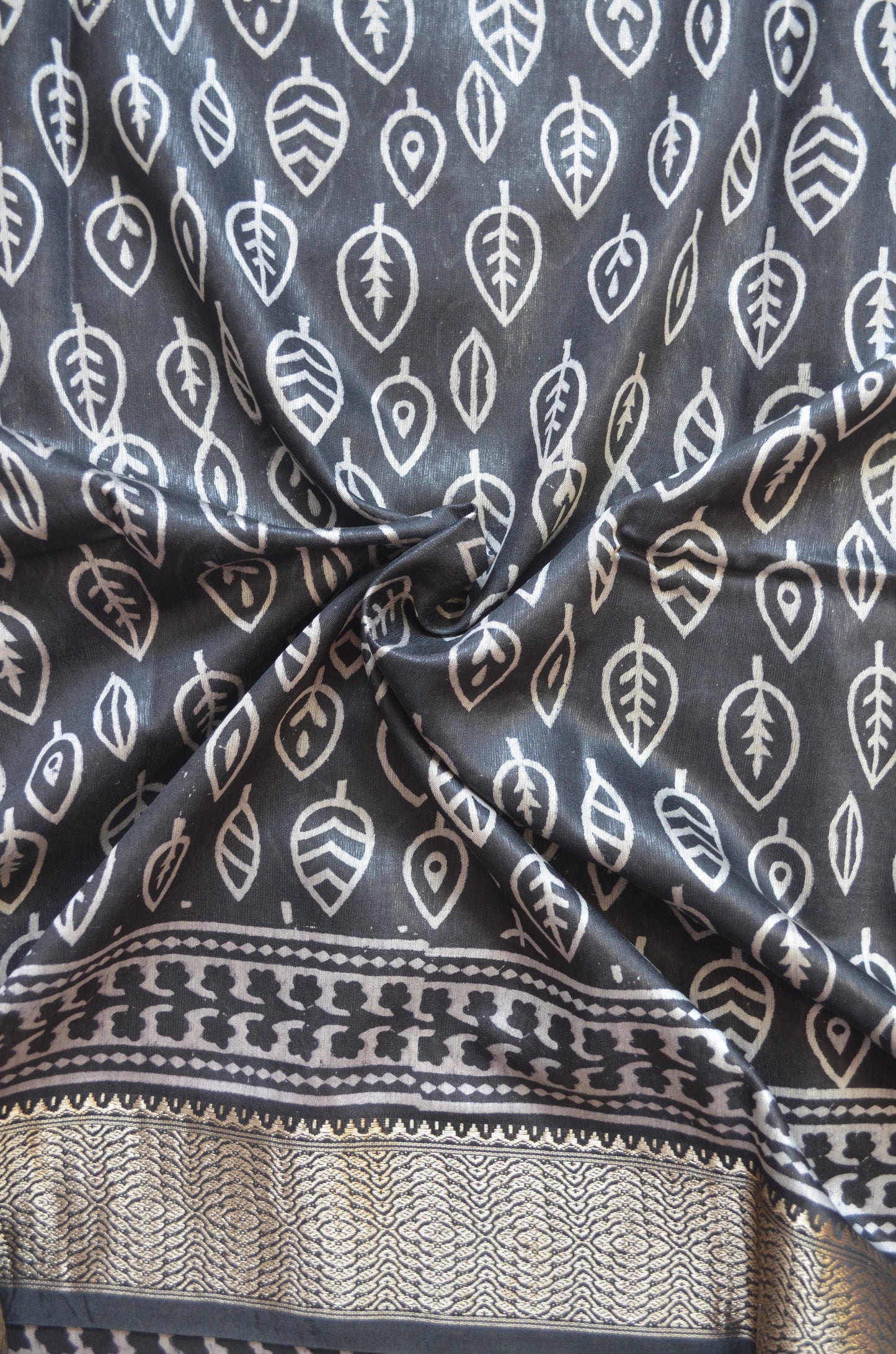 Black Block Print Maheshwari Vegan Silk Saree