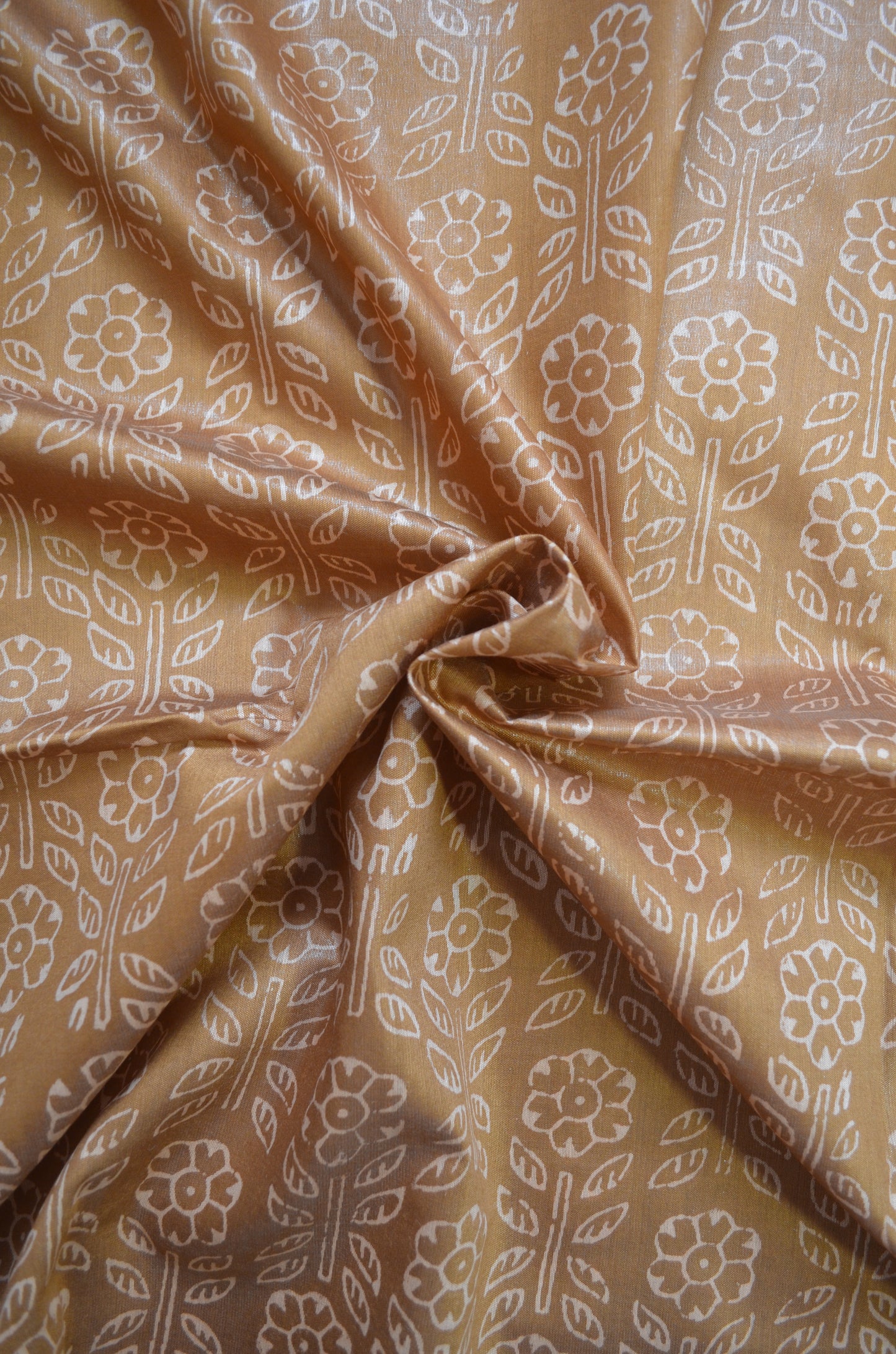 Ochre Block Print Maheshwari Vegan Silk Saree