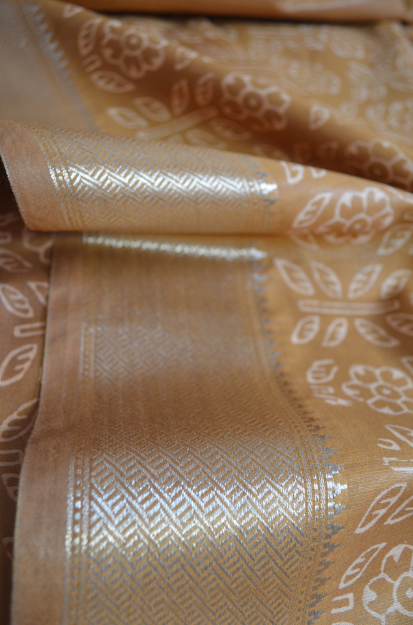 Ochre Block Print Maheshwari Vegan Silk Saree