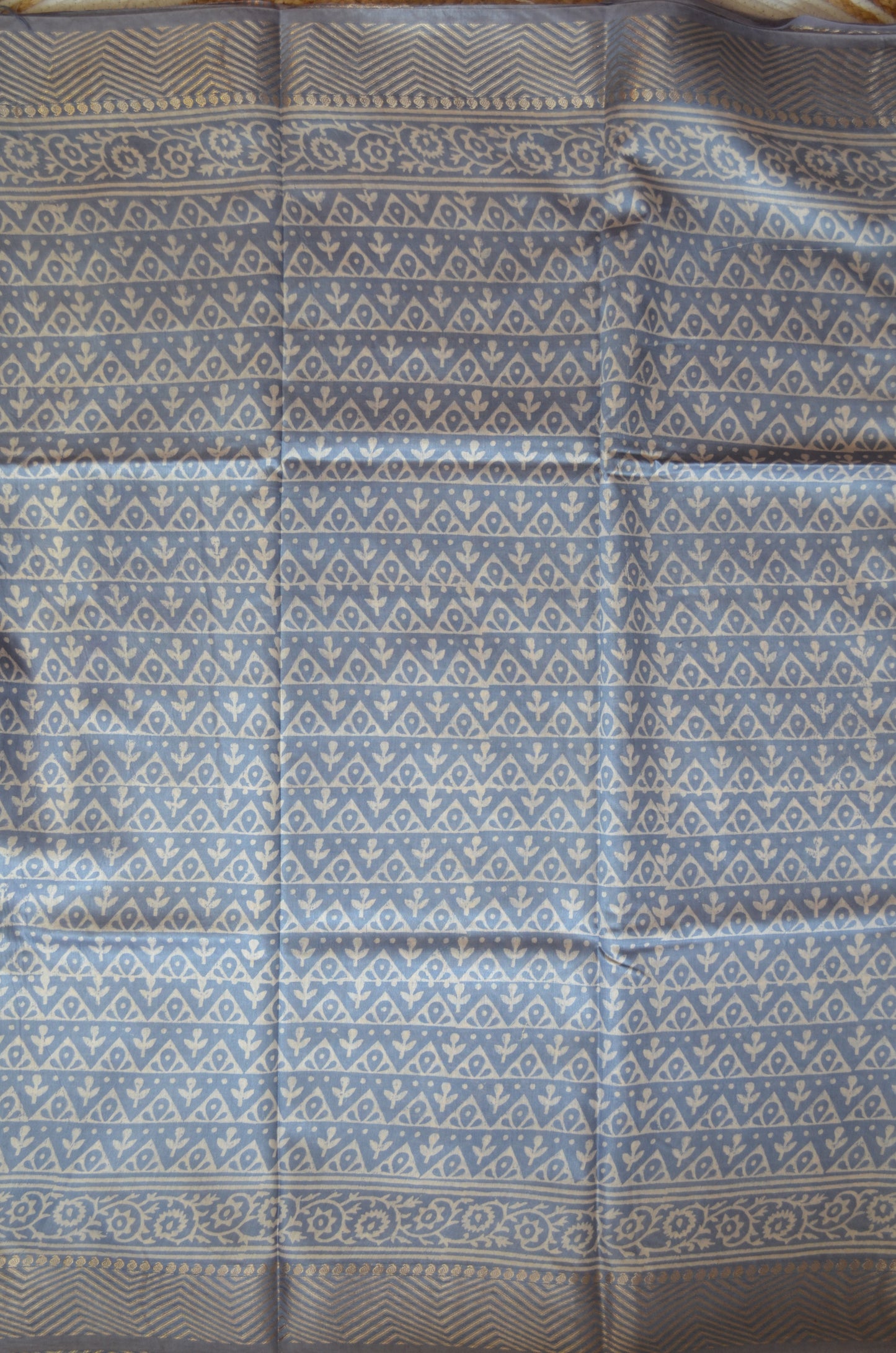 Grey Block Print Maheshwari Vegan Silk Saree