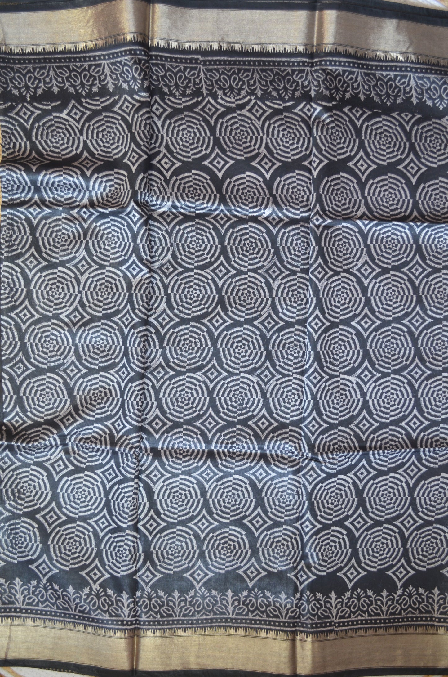 Black Block Print Maheshwari Vegan Silk Saree