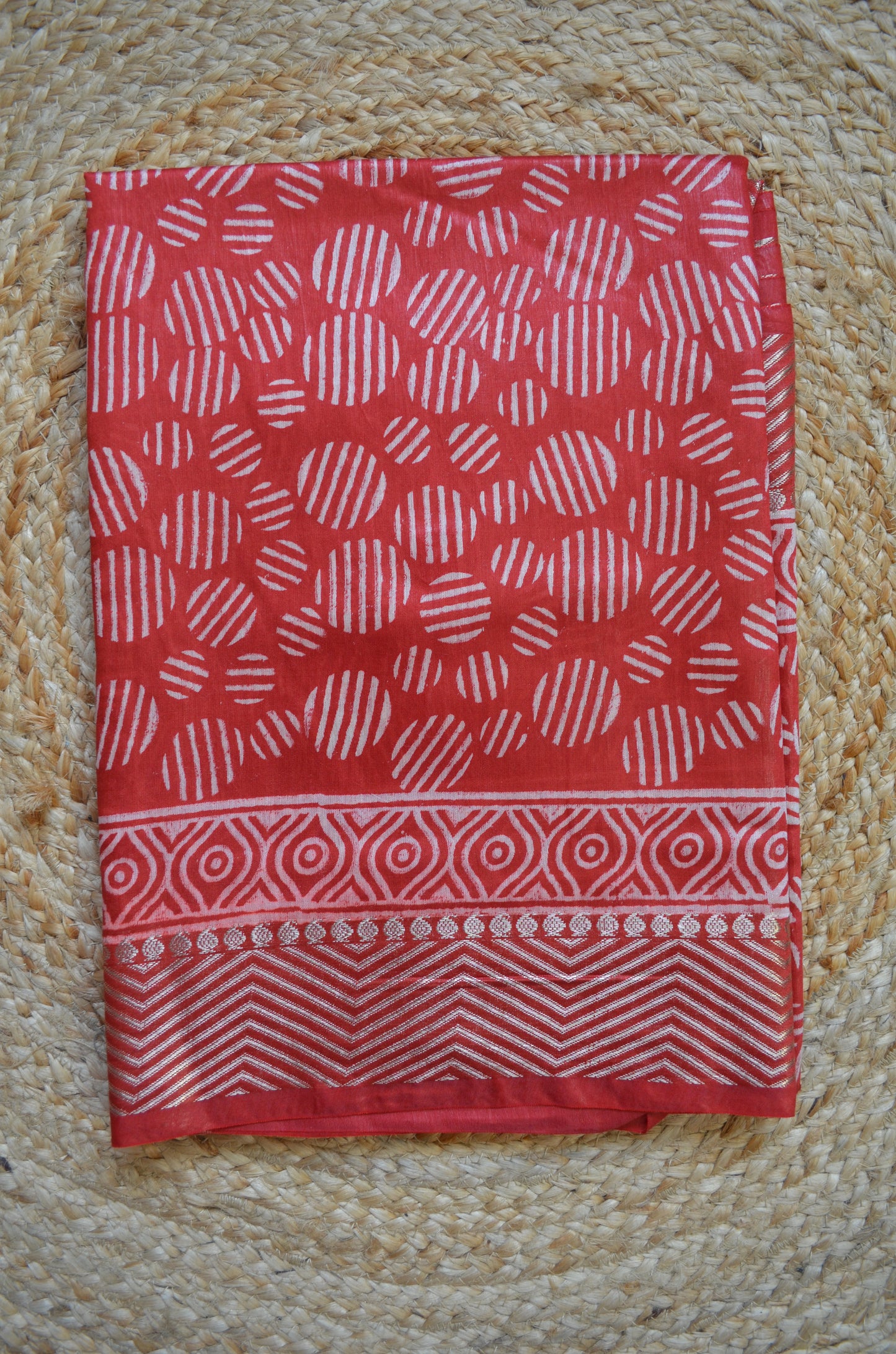 Maroon Block Print Maheshwari Vegan Silk Saree