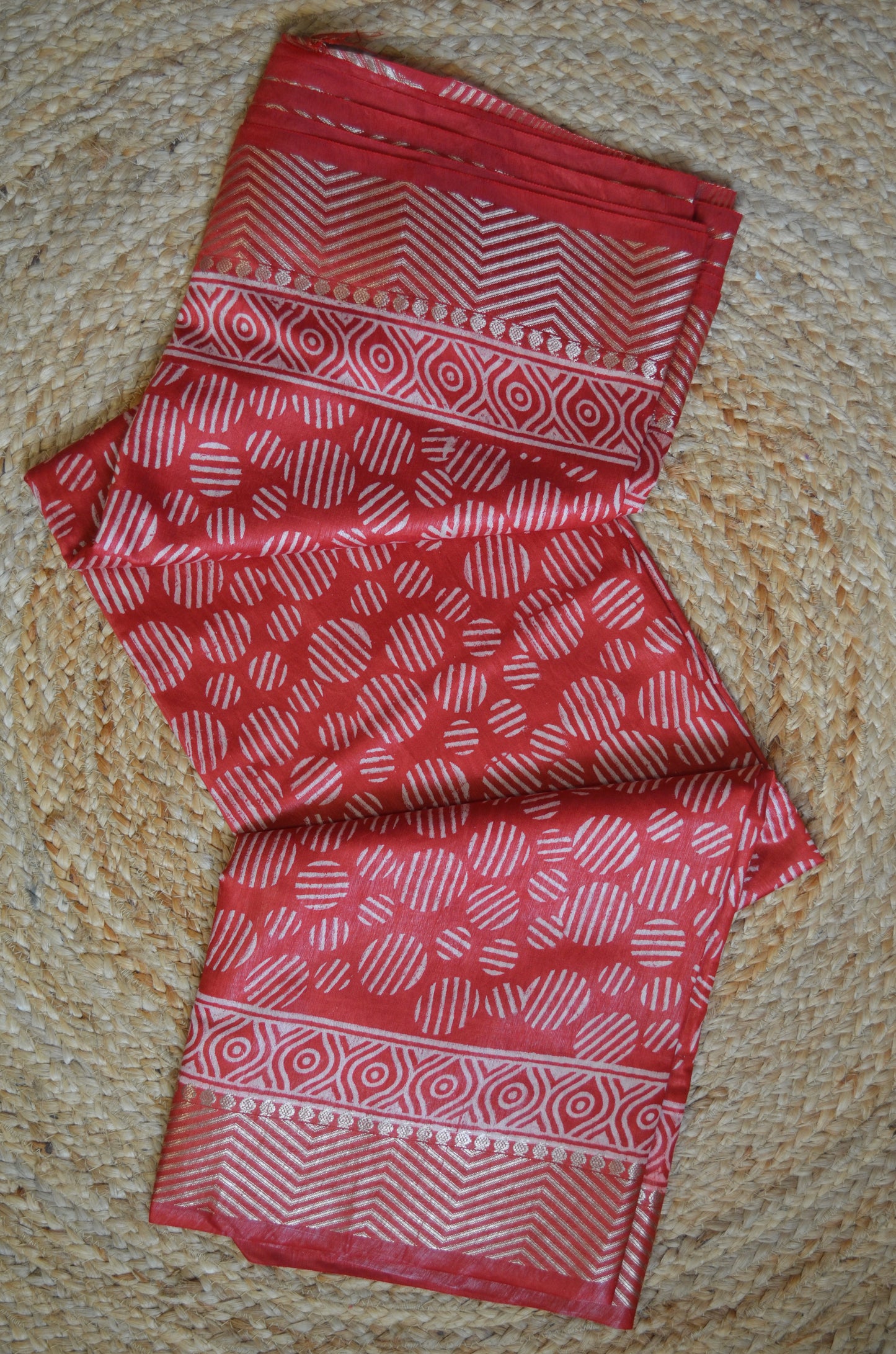 Maroon Block Print Maheshwari Vegan Silk Saree