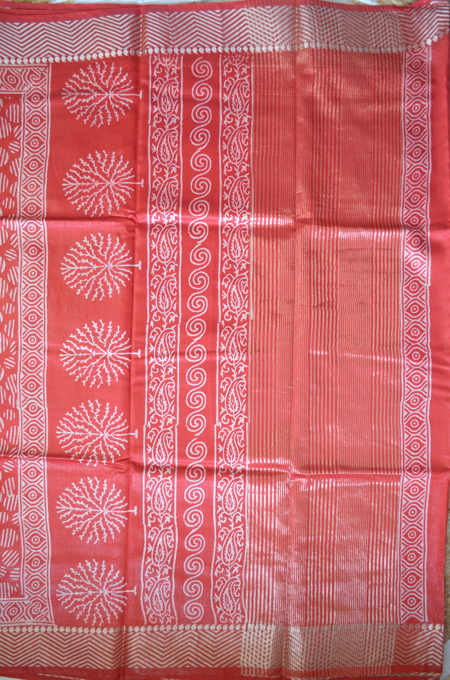 Maroon Block Print Maheshwari Vegan Silk Saree