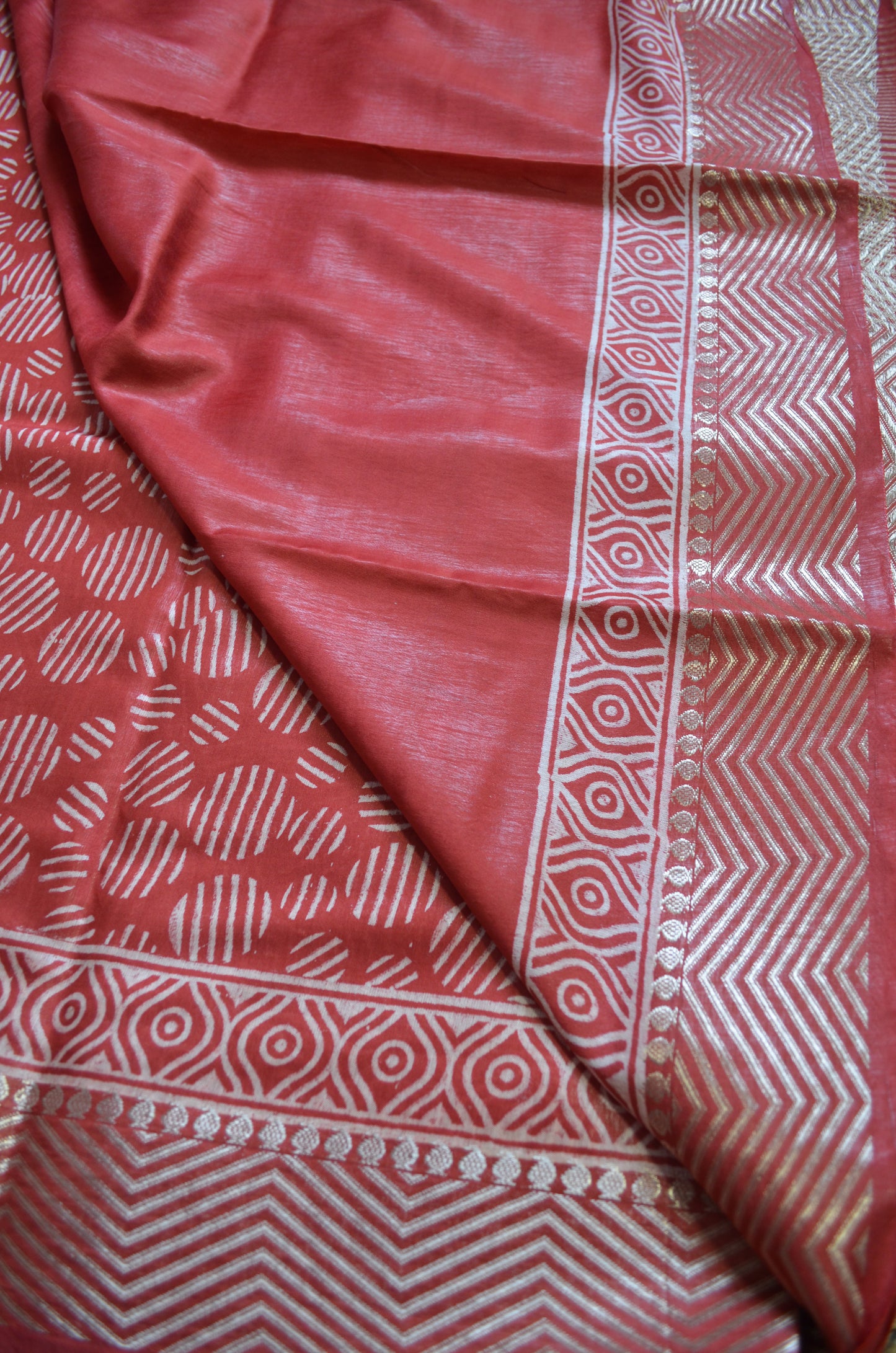 Maroon Block Print Maheshwari Vegan Silk Saree