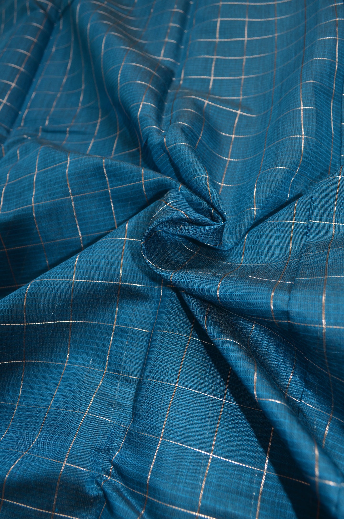 Cyan Mangalagiri Checks Cotton Silk Handloom Saree