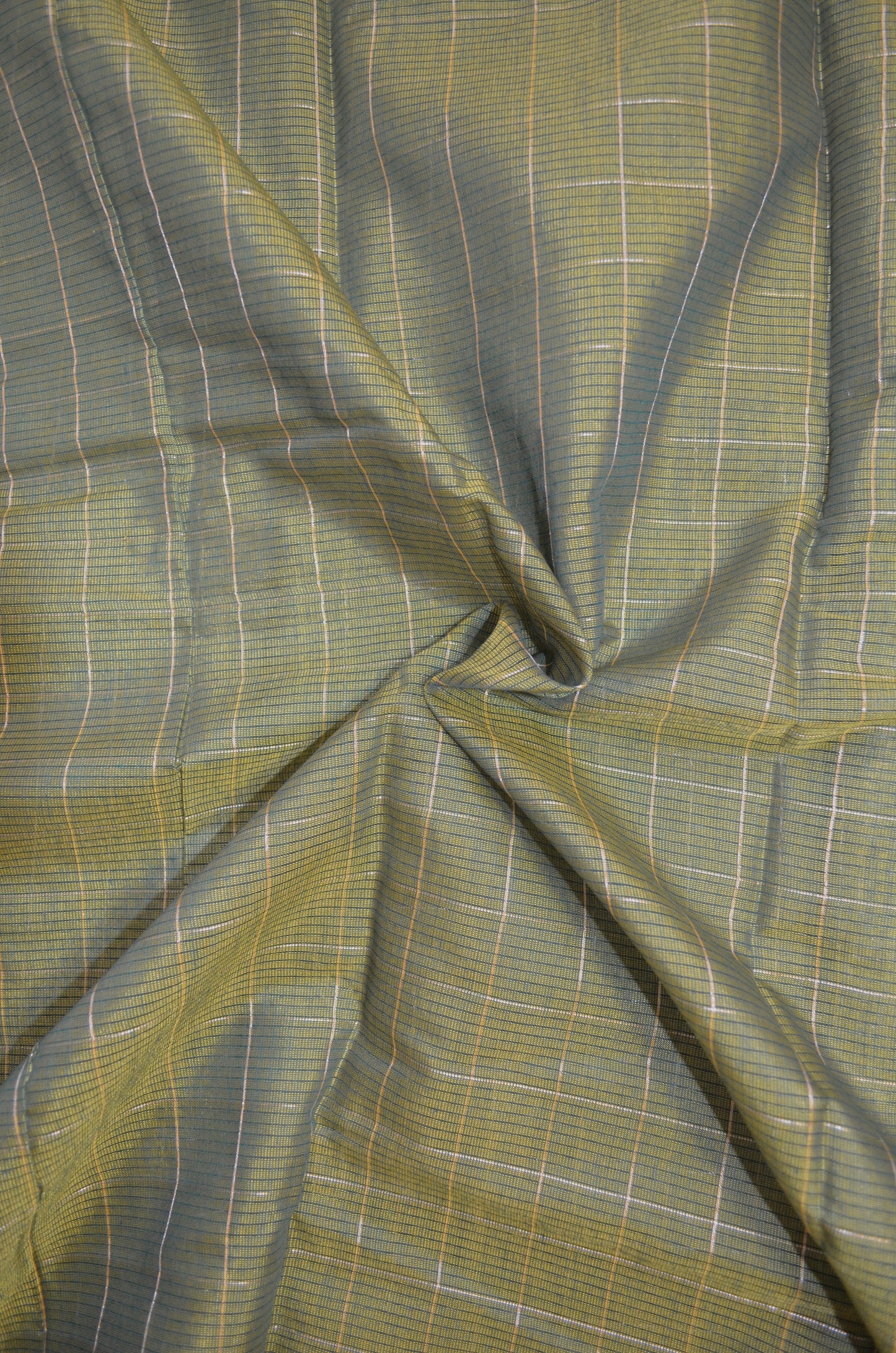 Green Yellow Mangalagiri Checks Cotton Silk Handloom Saree