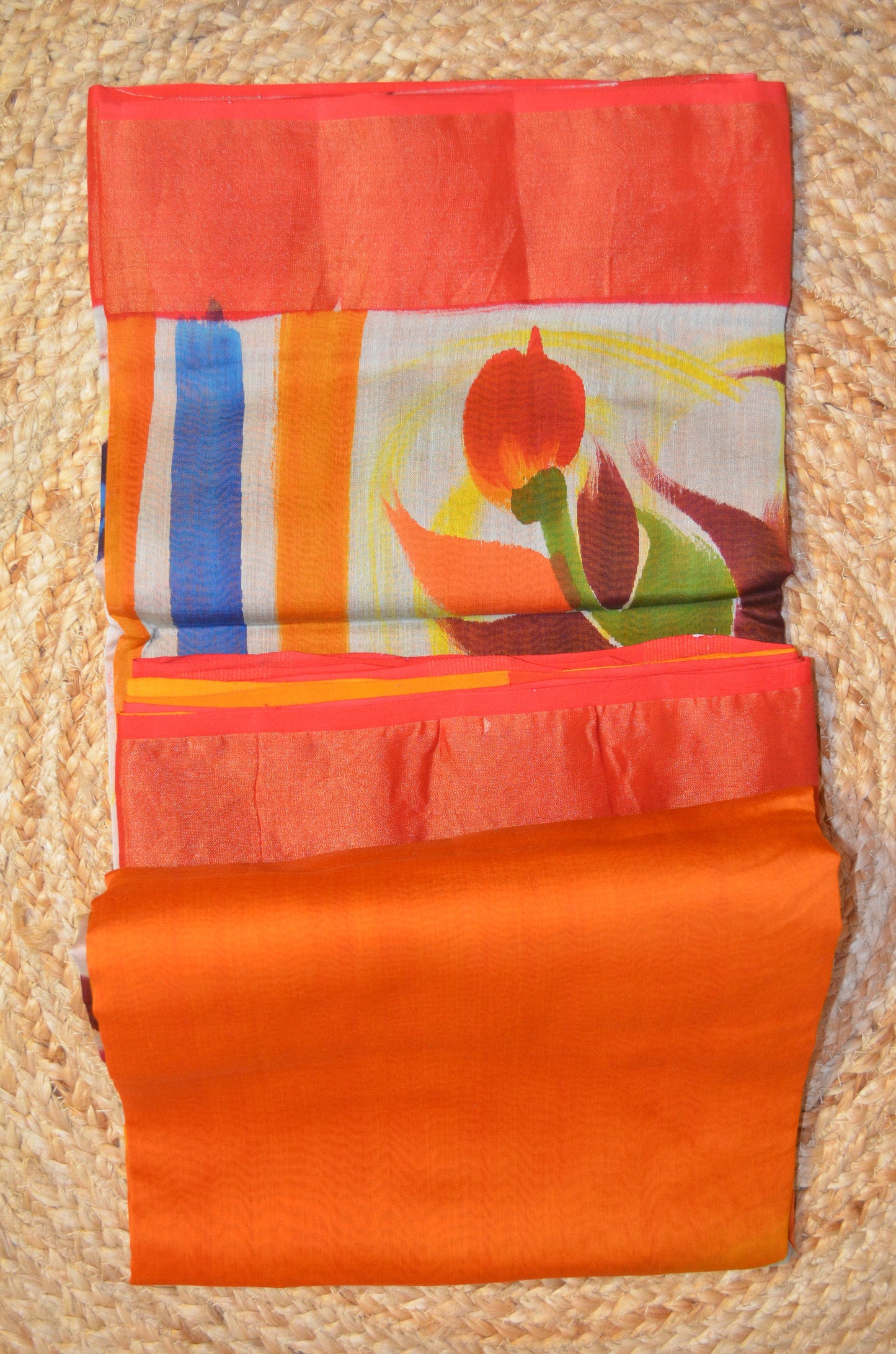 Orange Hand Painted Chanderi Handloom Saree