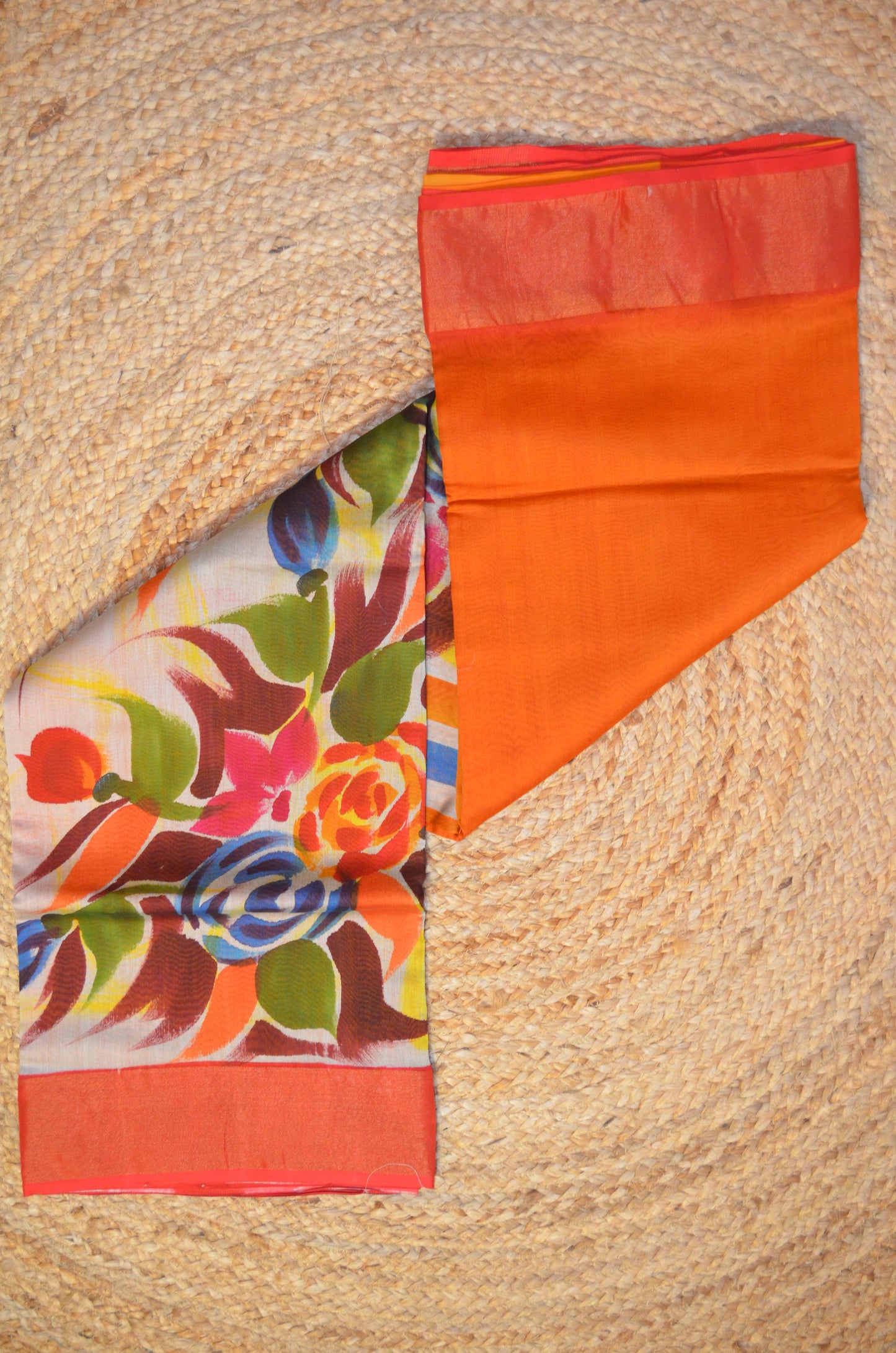 Orange Hand Painted Chanderi Handloom Saree