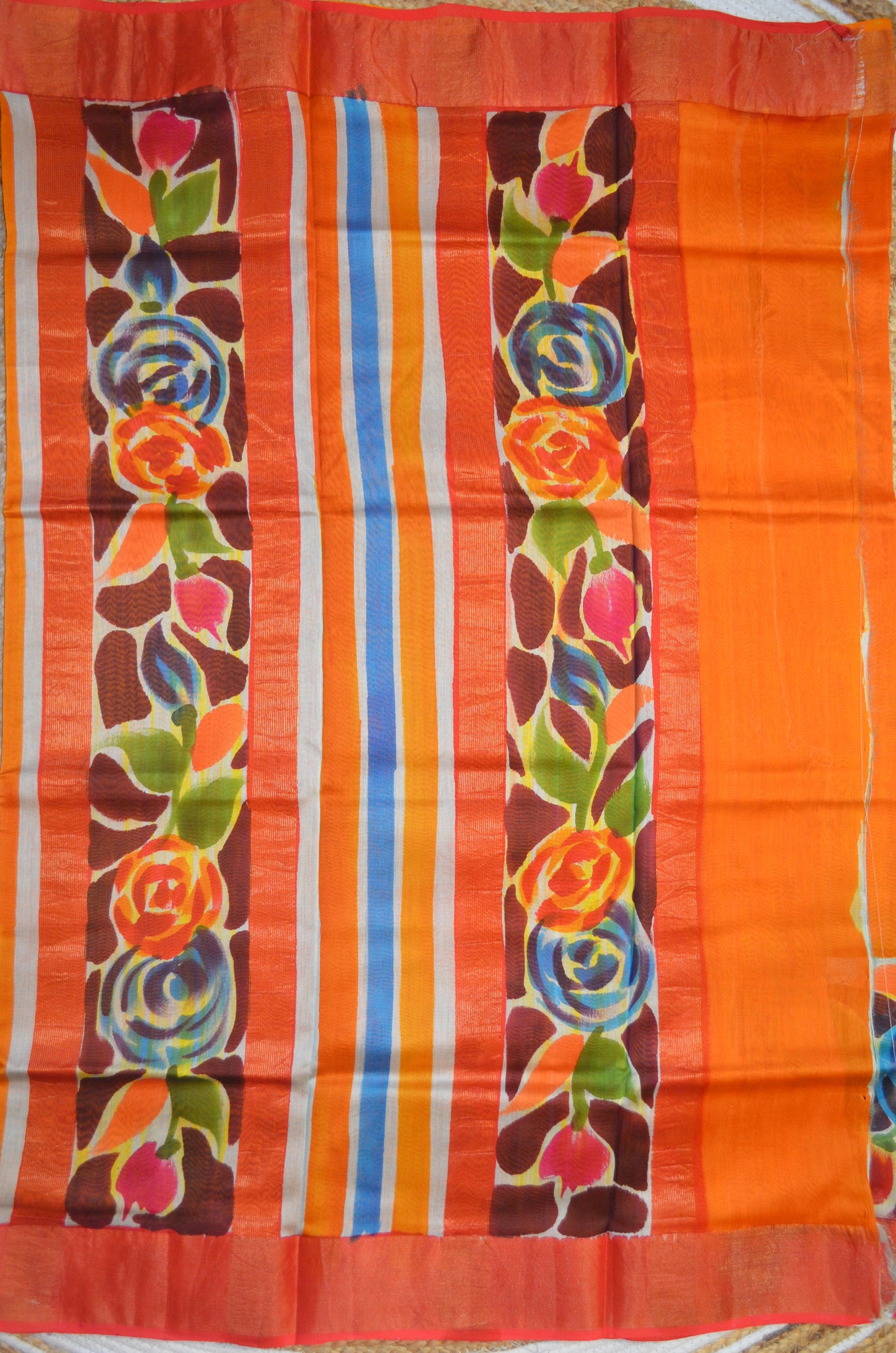Orange Hand Painted Chanderi Handloom Saree