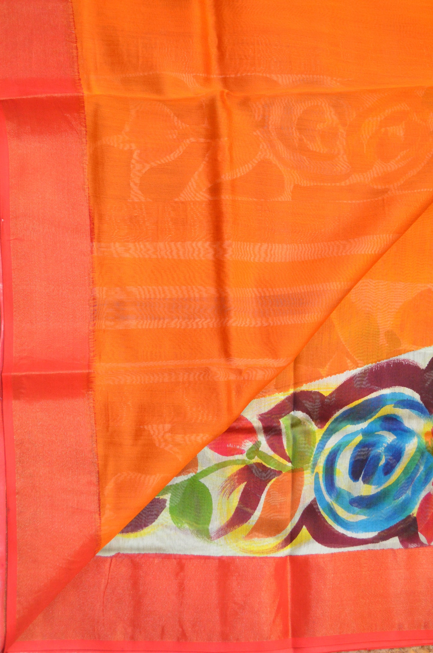 Orange Hand Painted Chanderi Handloom Saree