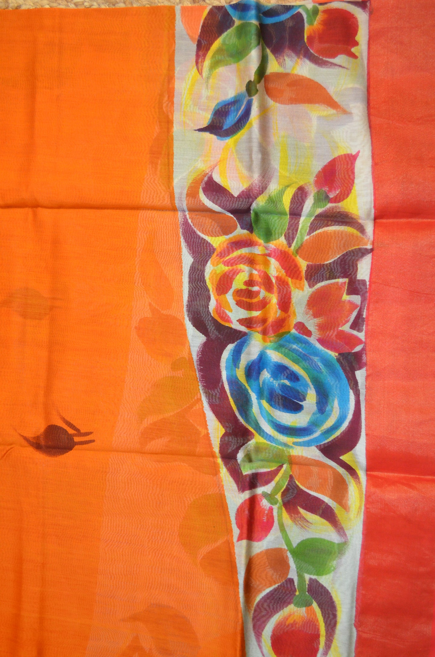 Orange Hand Painted Chanderi Handloom Saree