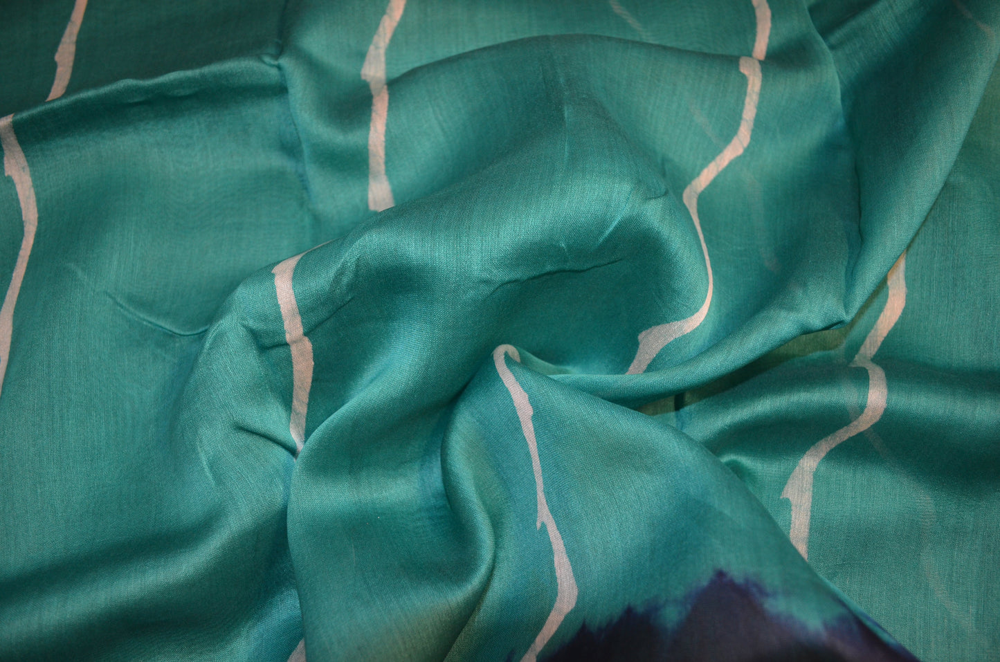 Teal Batik Print Chanderi Handloom Saree
