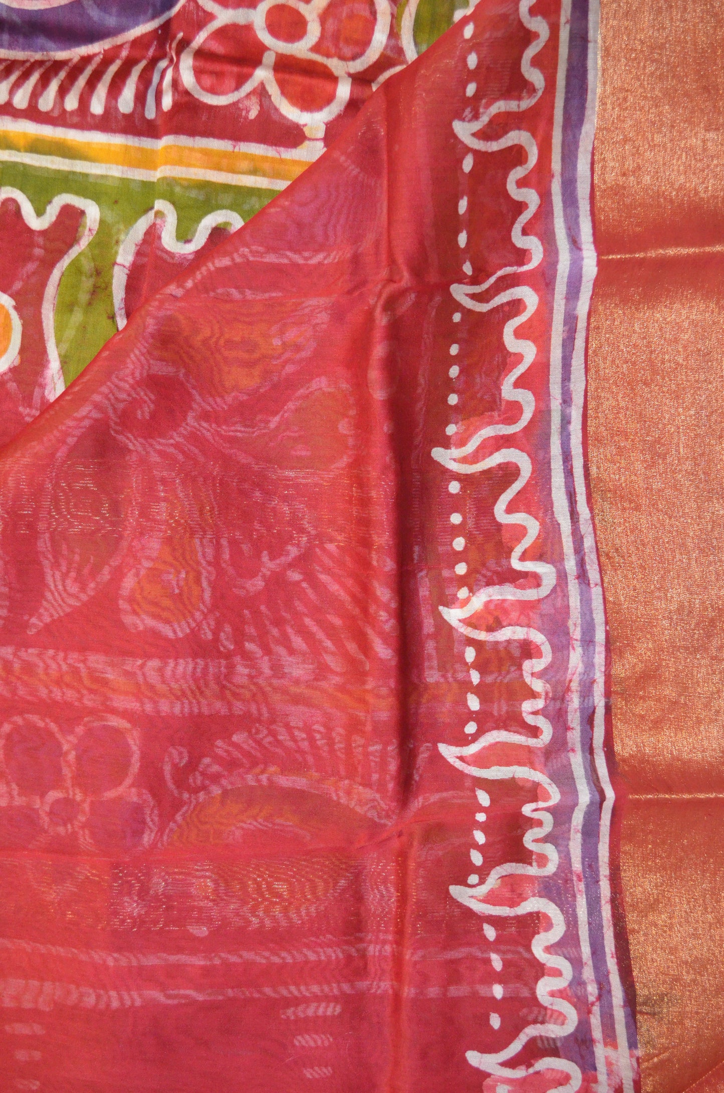 Red Batik Print Chanderi Handloom Saree