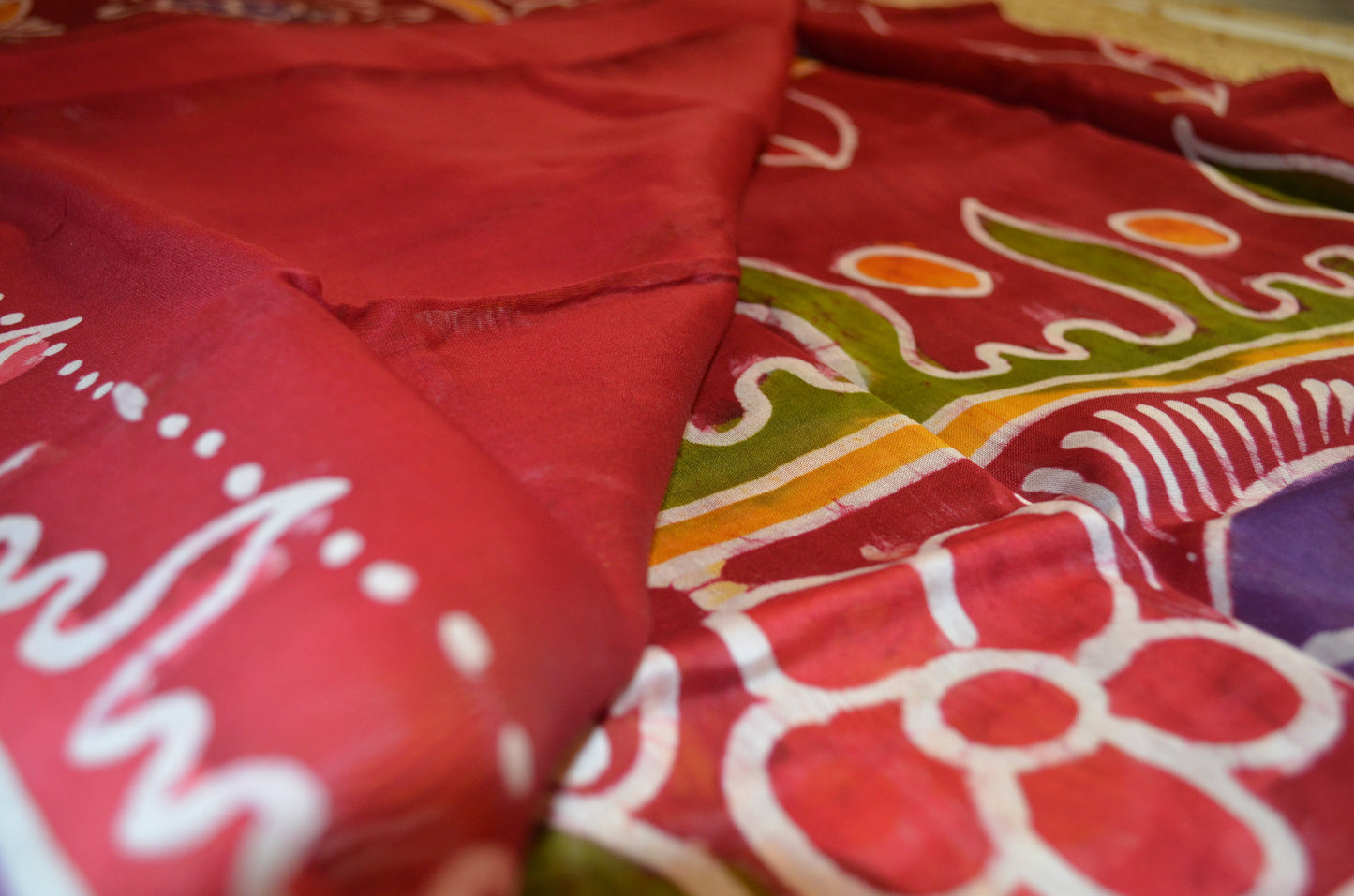 Red Batik Print Chanderi Handloom Saree