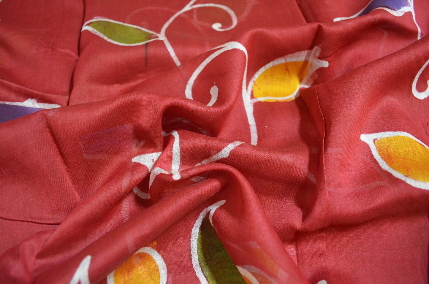 Red Batik Print Chanderi Handloom Saree
