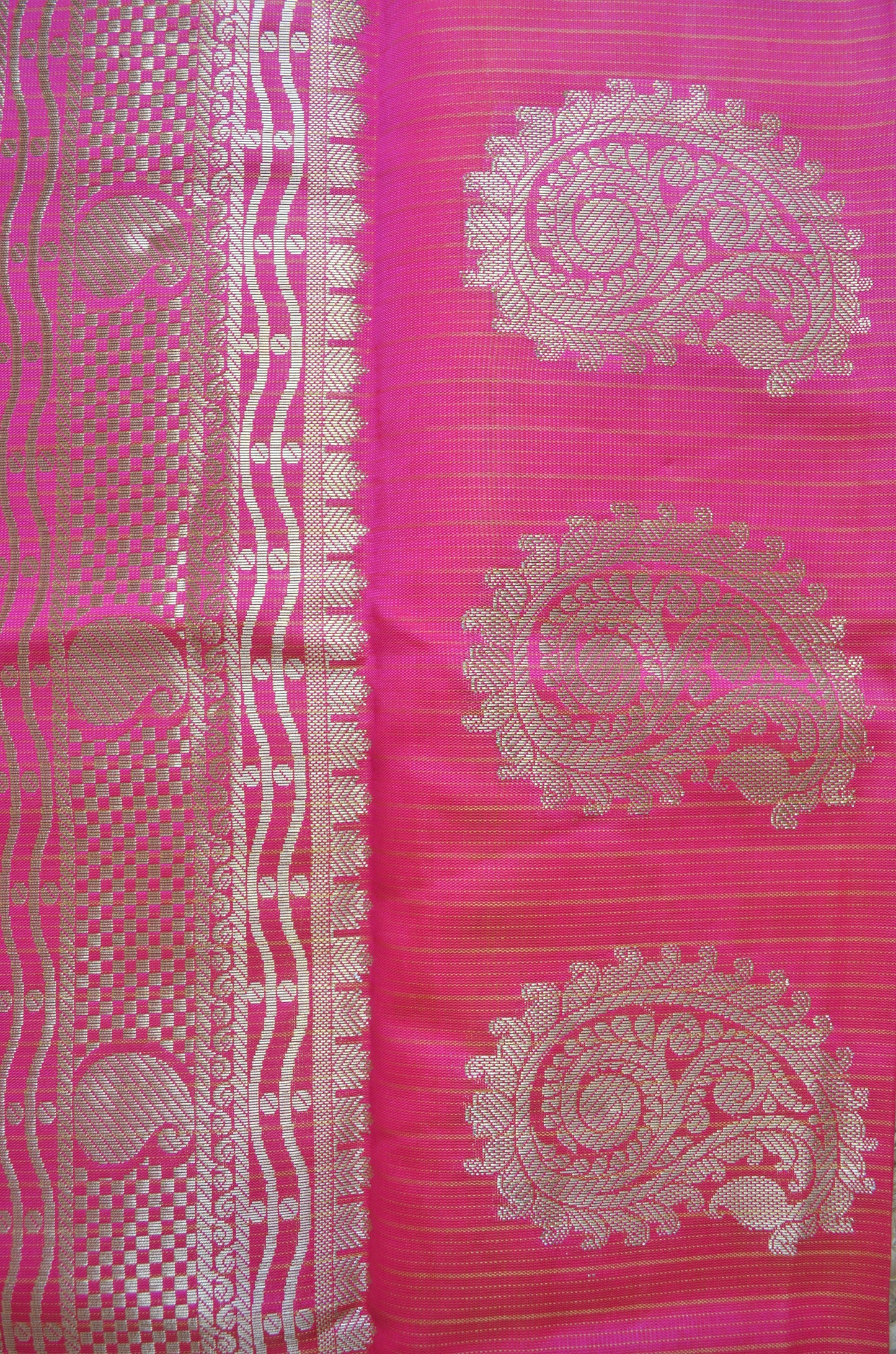 Yellow Magenta and Blue Kota Gadwal Cotton Silk Handloom Saree