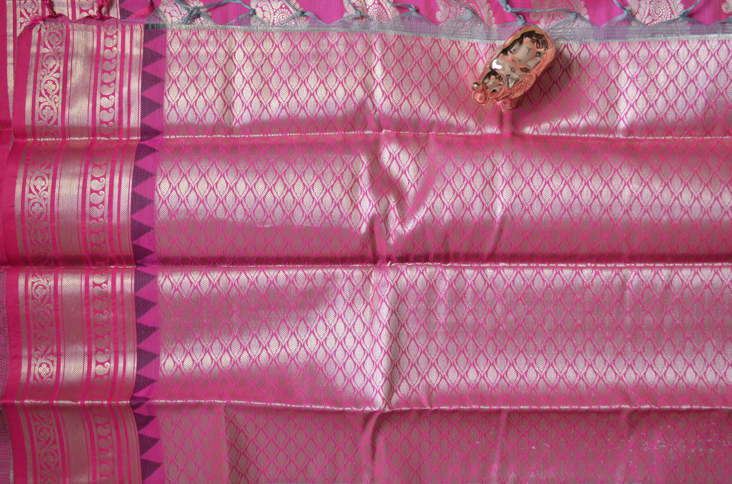 Grey Magenta and Black Kota Gadwal Cotton Silk Handloom Saree