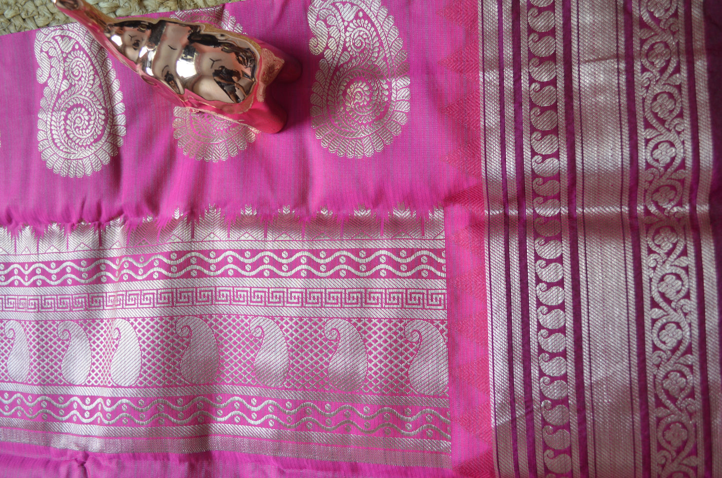 Grey Magenta and Black Kota Gadwal Cotton Silk Handloom Saree