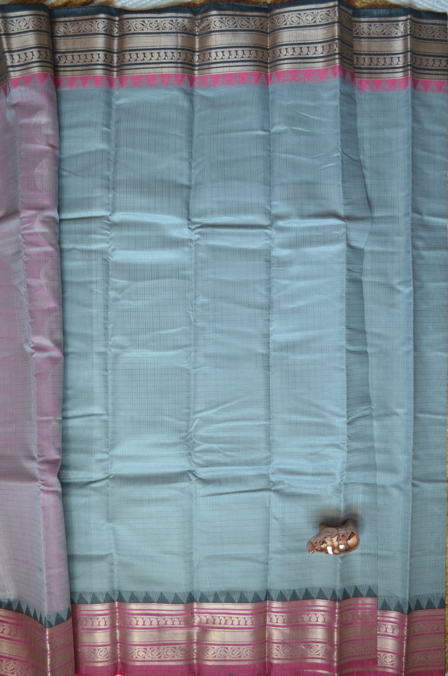 Grey Magenta and Black Kota Gadwal Cotton Silk Handloom Saree