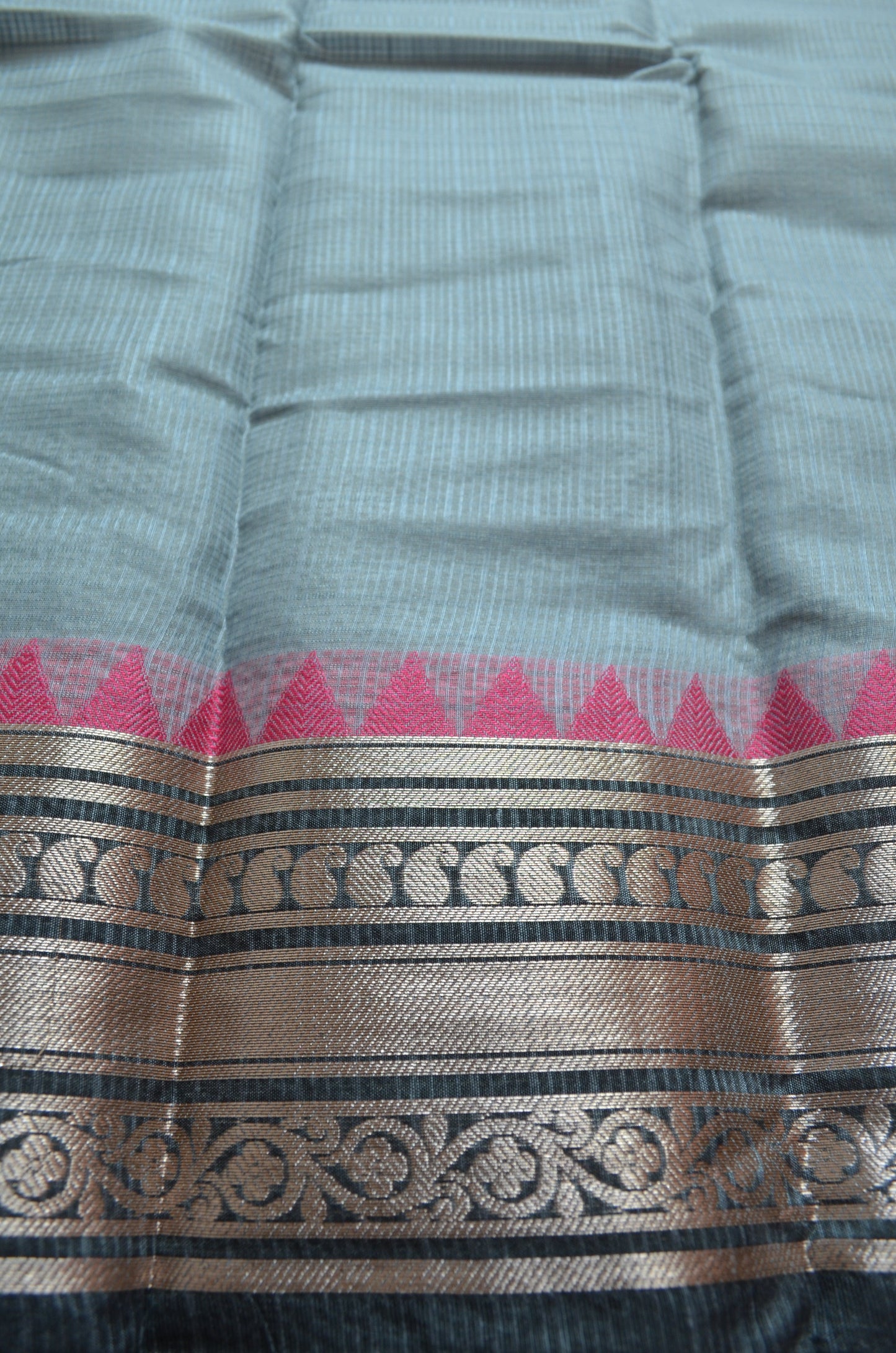 Grey Magenta and Black Kota Gadwal Cotton Silk Handloom Saree