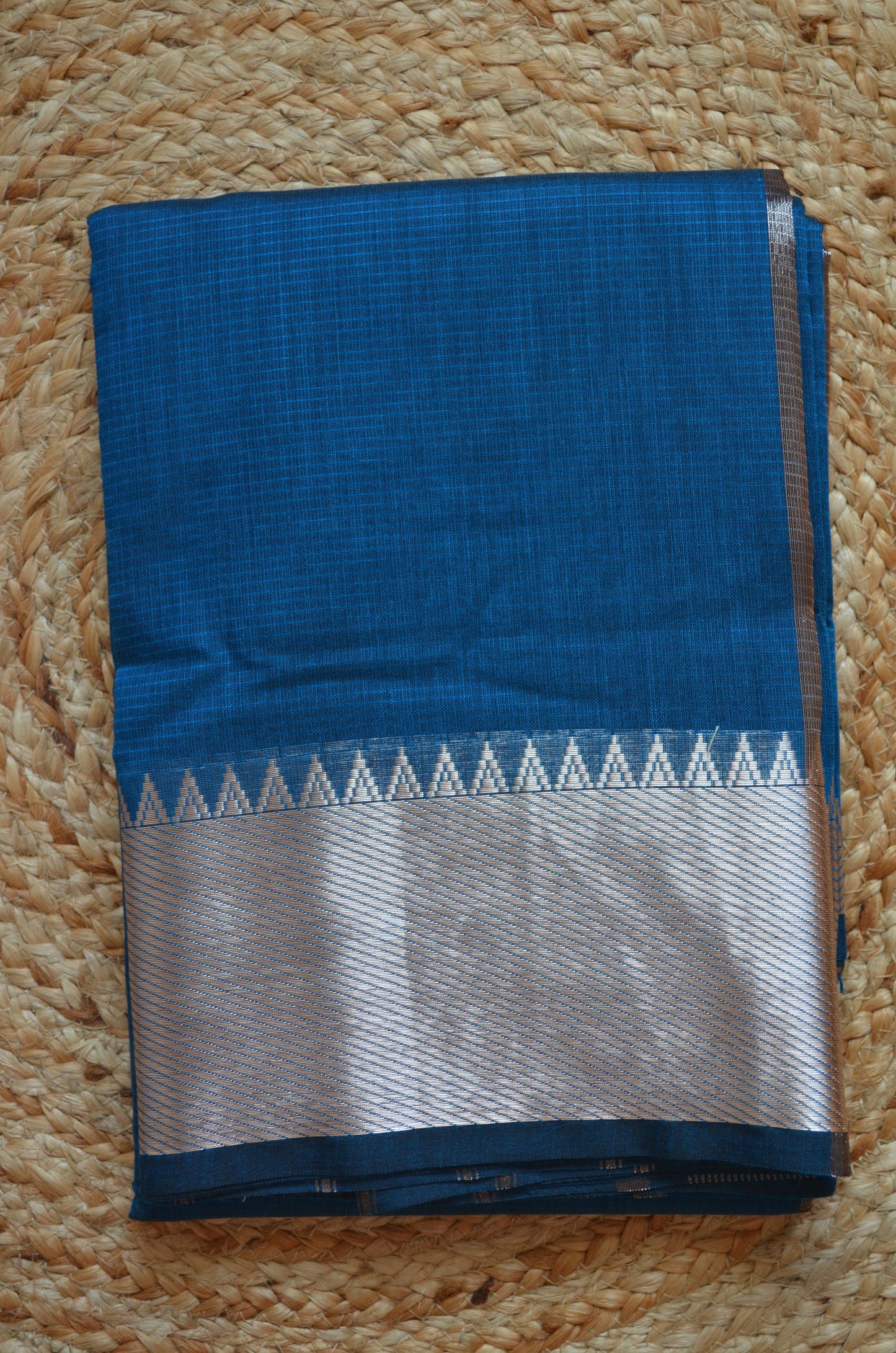 Cyan Mangalagiri Cotton Silk Handloom Saree